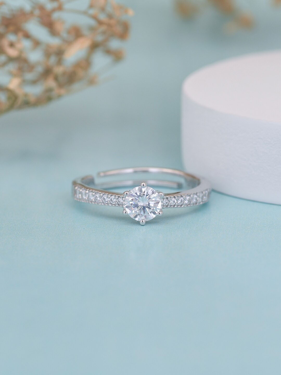 

Ornate Jewels 925 Sterling Silver American Diamond Solitaire Adjustable Ring for Women