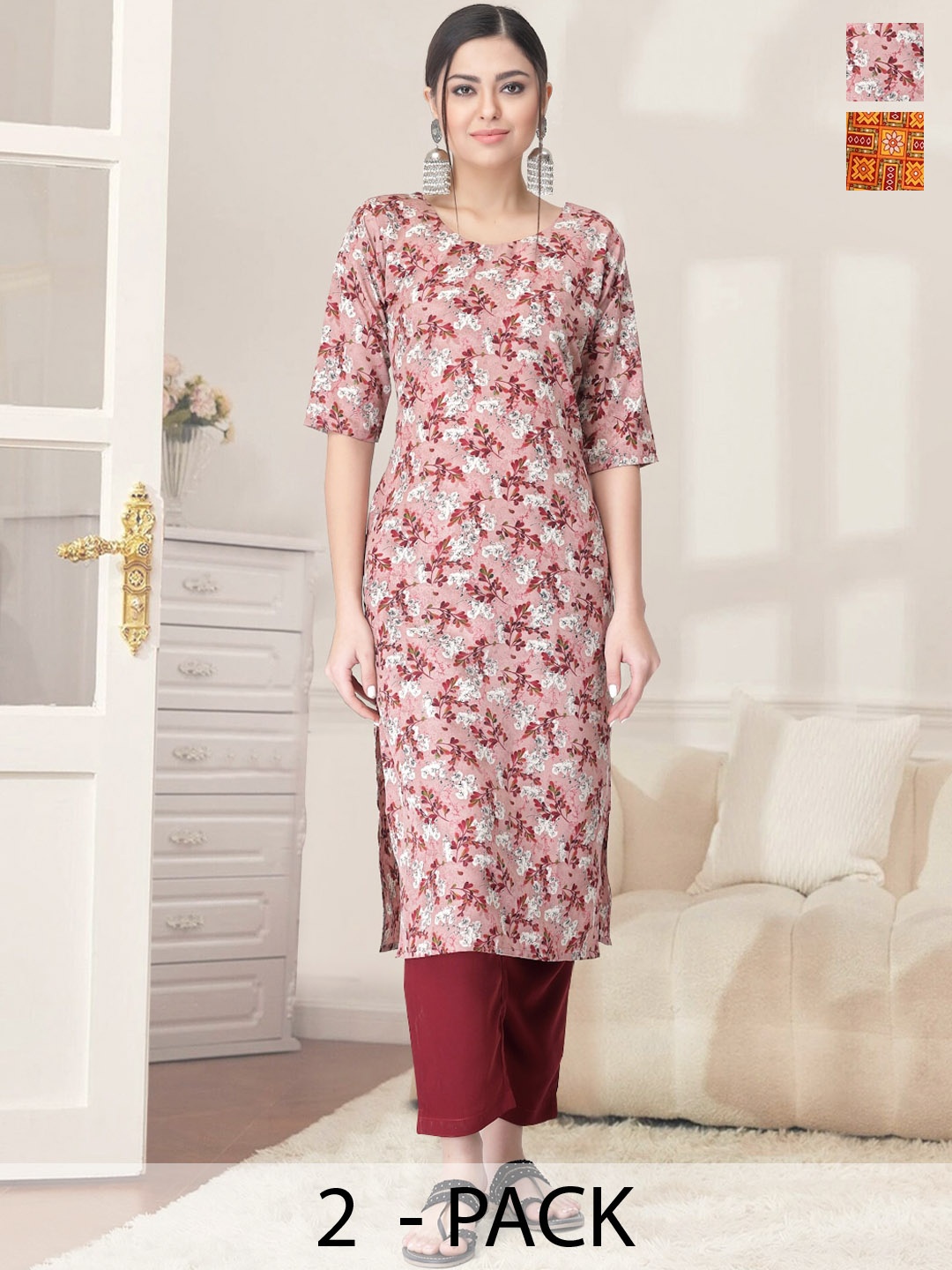 

7Threads Women Ethnic Motifs Printed Regular Kurta with Trousers, Pink