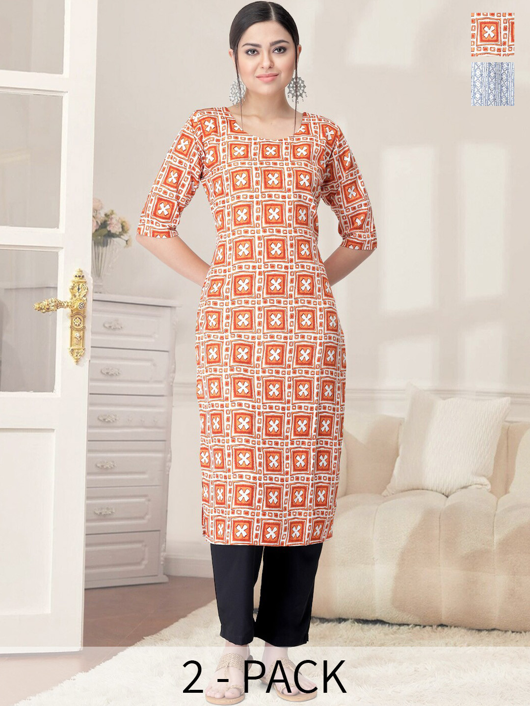 

7Threads Women Printed Regular Kurta with Palazzos, Orange