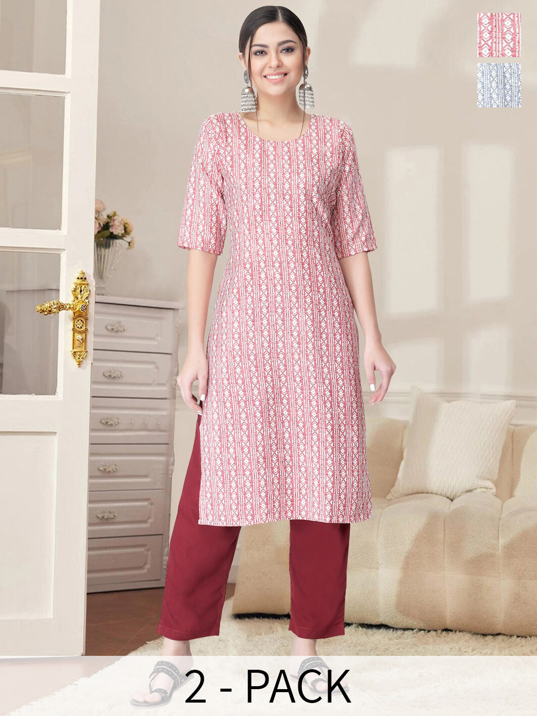 

7Threads Women Ethnic Motifs Printed Regular Kurta with Trousers, Pink