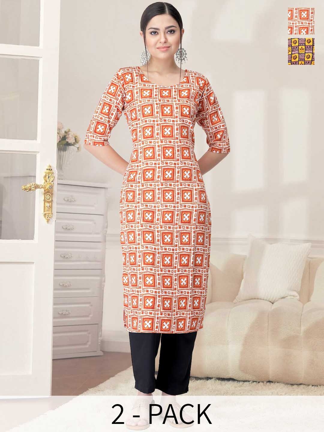 

7Threads Women Ethnic Motifs Printed Regular Kurta with Trousers, Orange