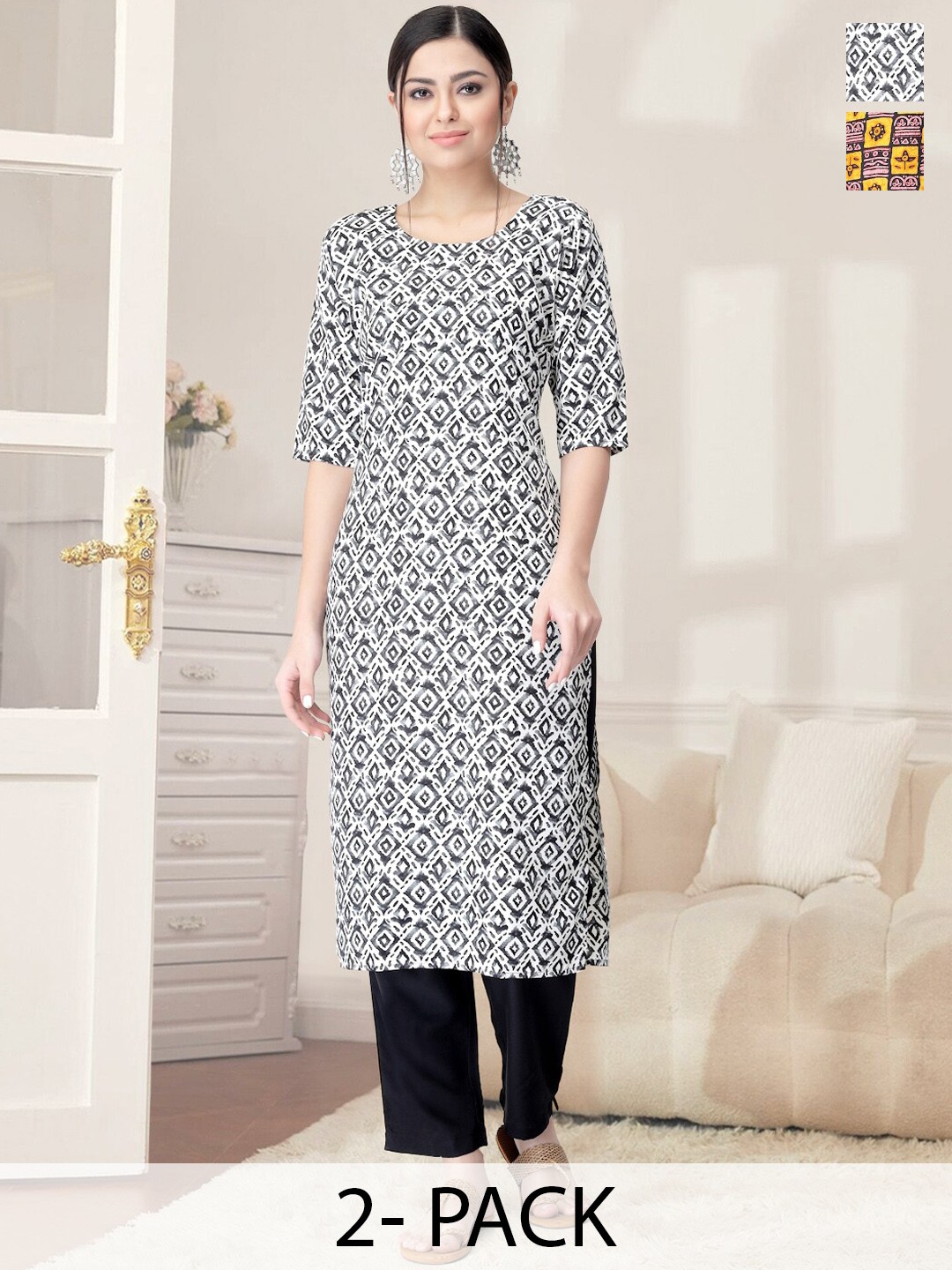 

7Threads Women Ethnic Motifs Printed Regular Kurta with Trousers, Yellow