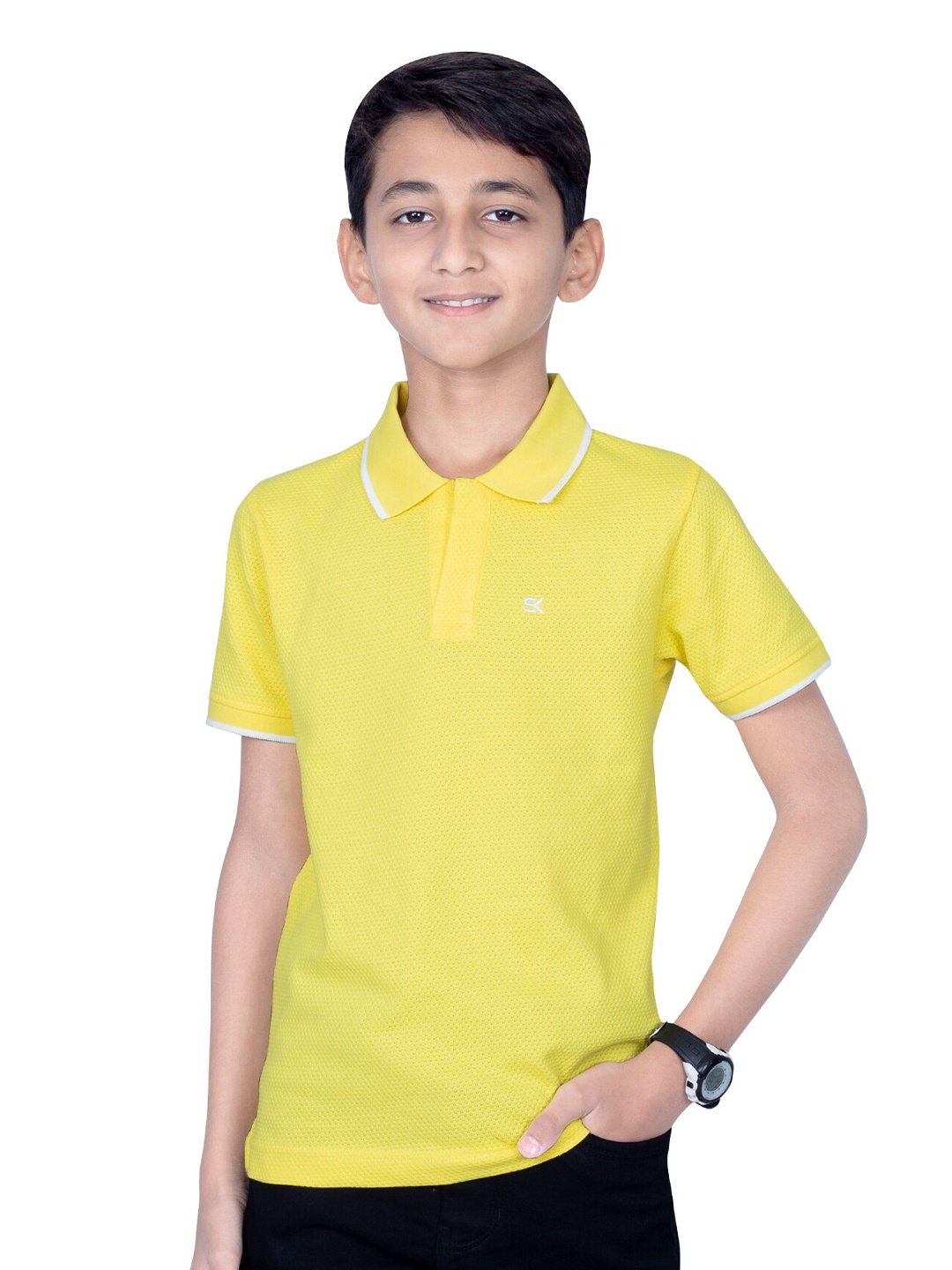 

ONE SKY Boys Self Design Polo Collar Short Sleeves Casual T-shirt, Yellow