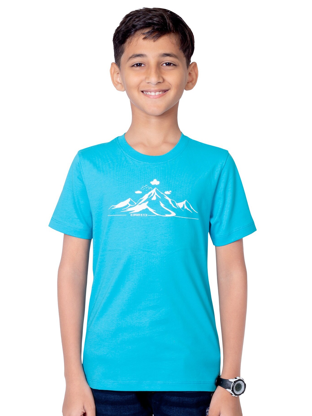

ONE SKY Boys Typography Printed Round Neck Cotton T-shirt, Blue