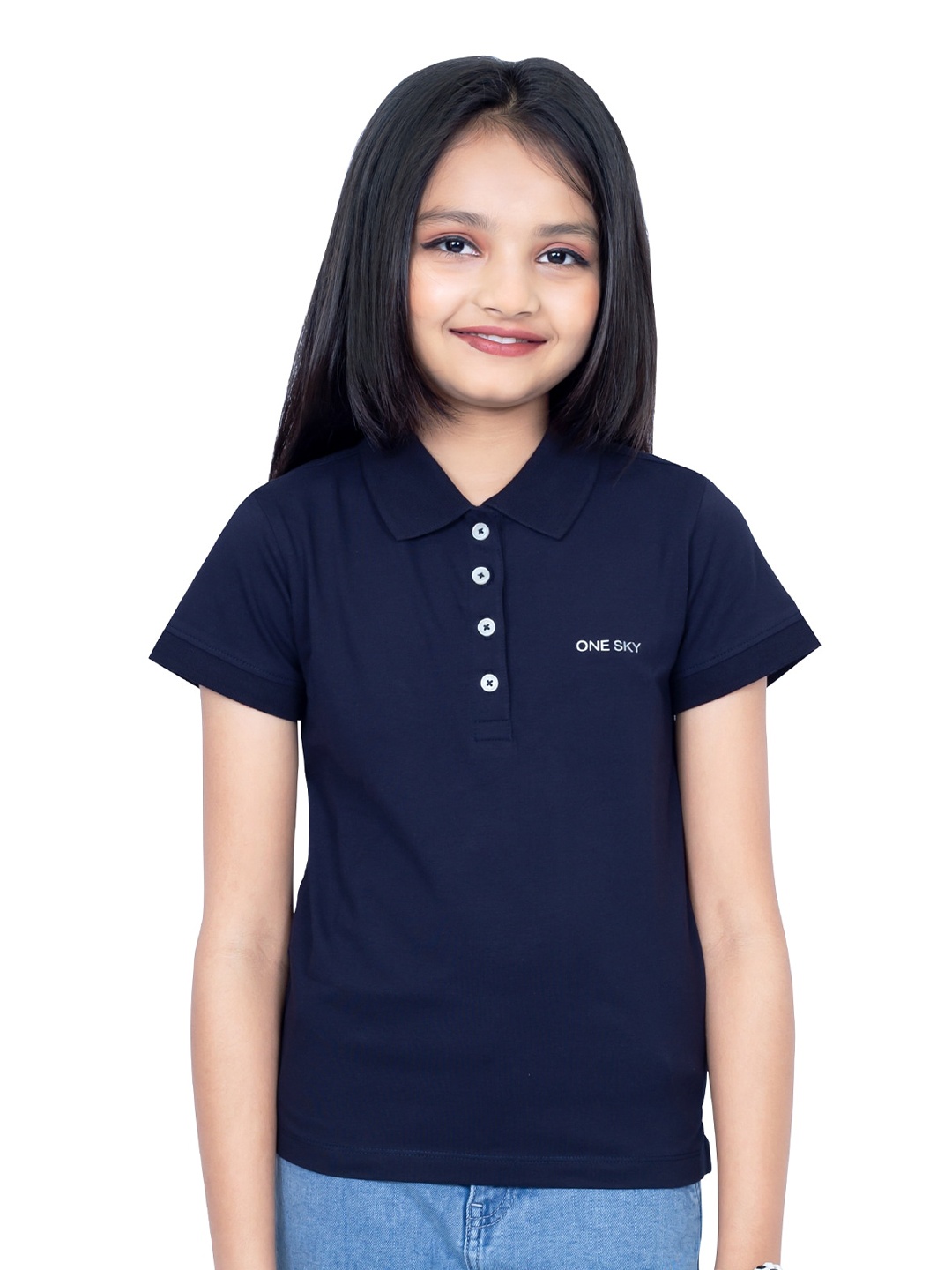 

ONE SKY Girls Polo Collar T-shirt, Navy blue