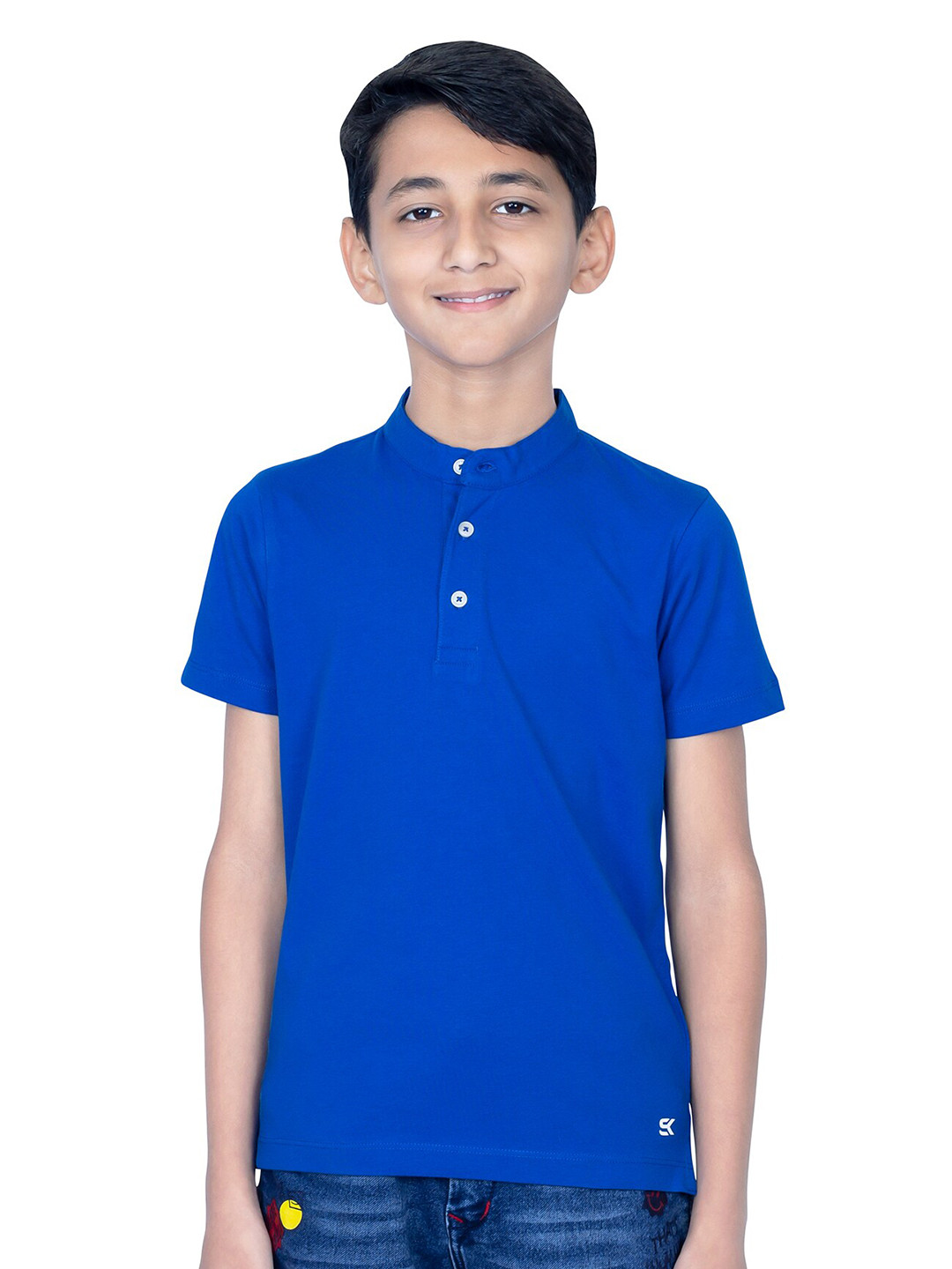 

ONE SKY Boys Henley Neck Cotton T-shirt, Blue