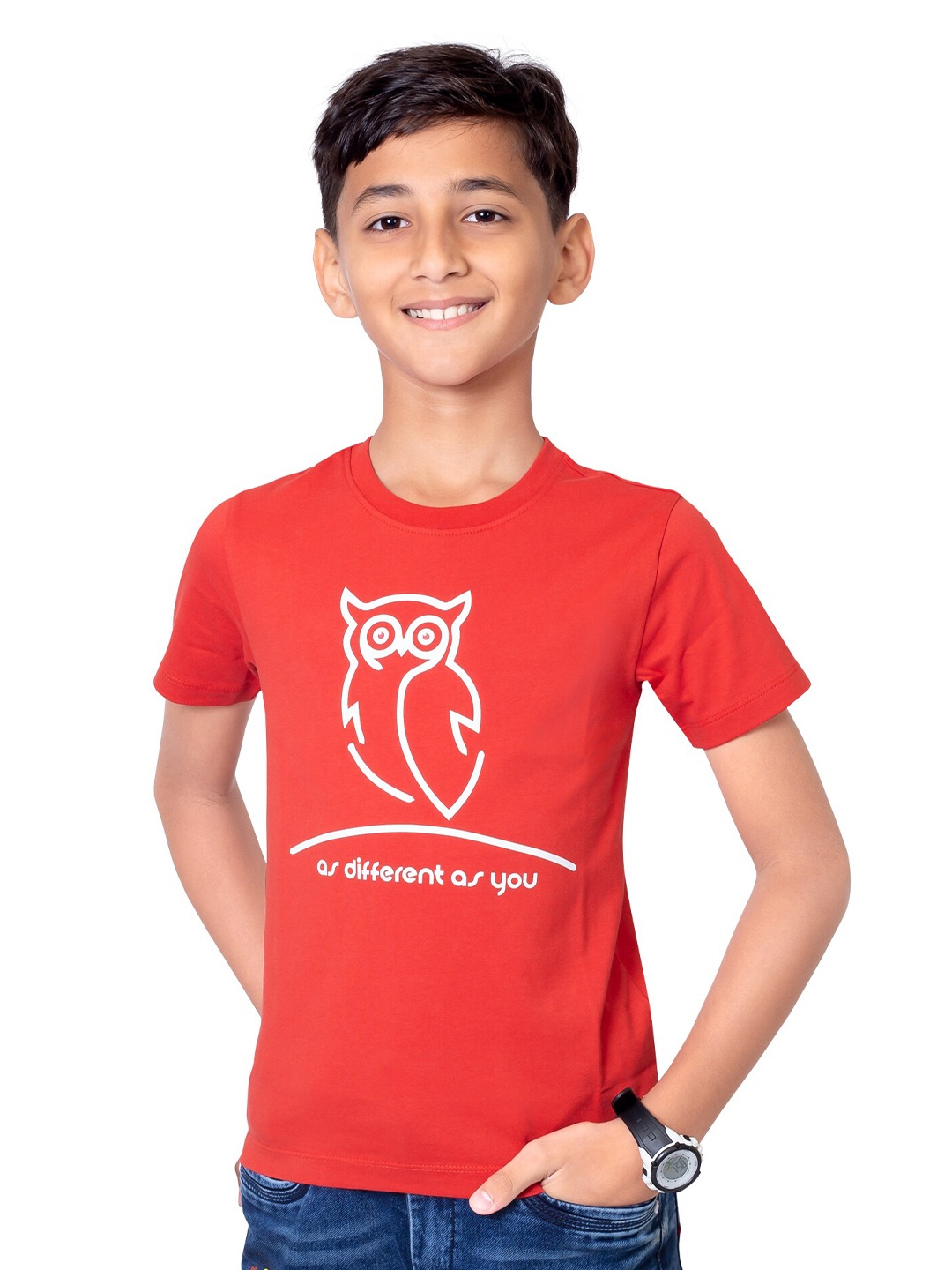 

ONE SKY Boys Round Neck Short Sleeves Typography Printed T-shirt, Red