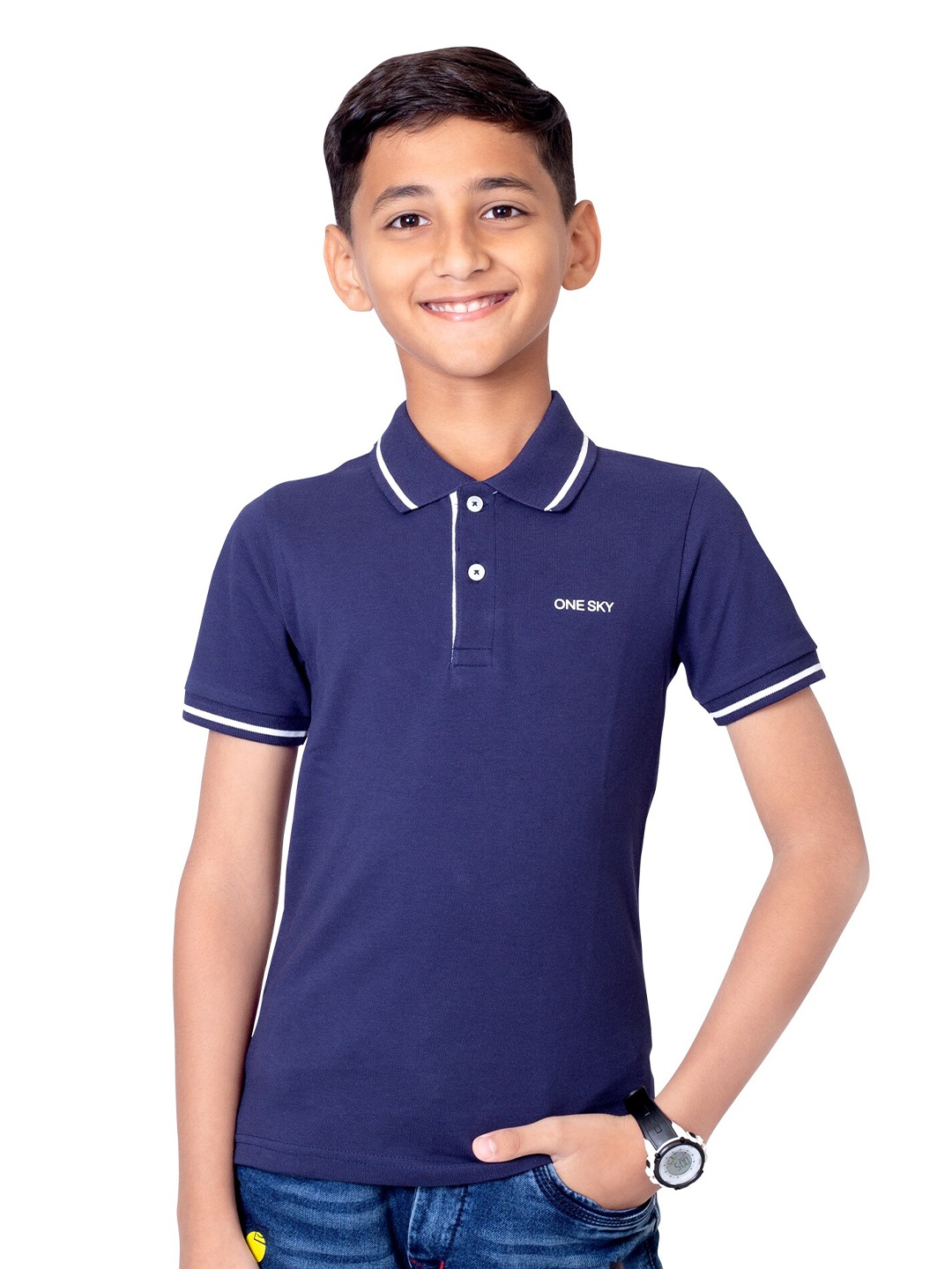 

ONE SKY Boys Polo Collar Cotton T-shirt, Navy blue