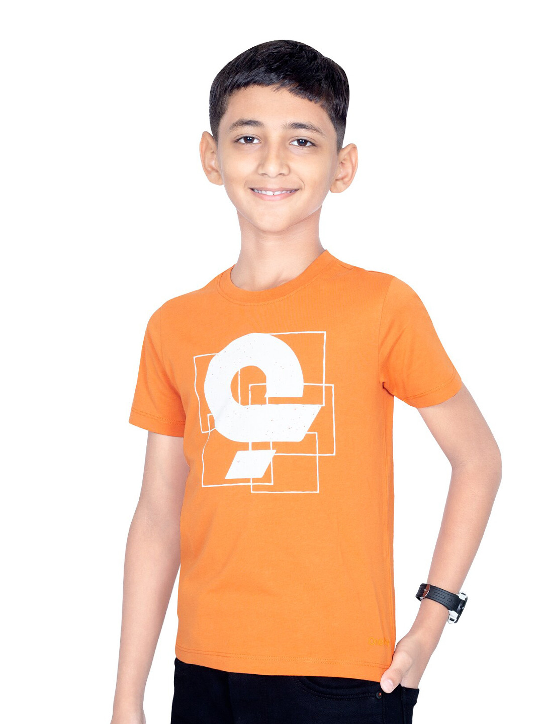 

ONE SKY Boys Graphic Printed Round Neck Casual T-shirt, Orange