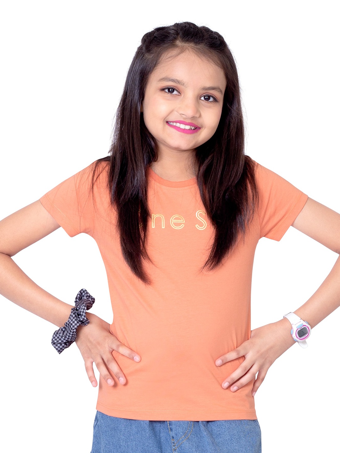 

ONE SKY Girls Round Neck Short Sleeves Cotton T-shirt, Orange