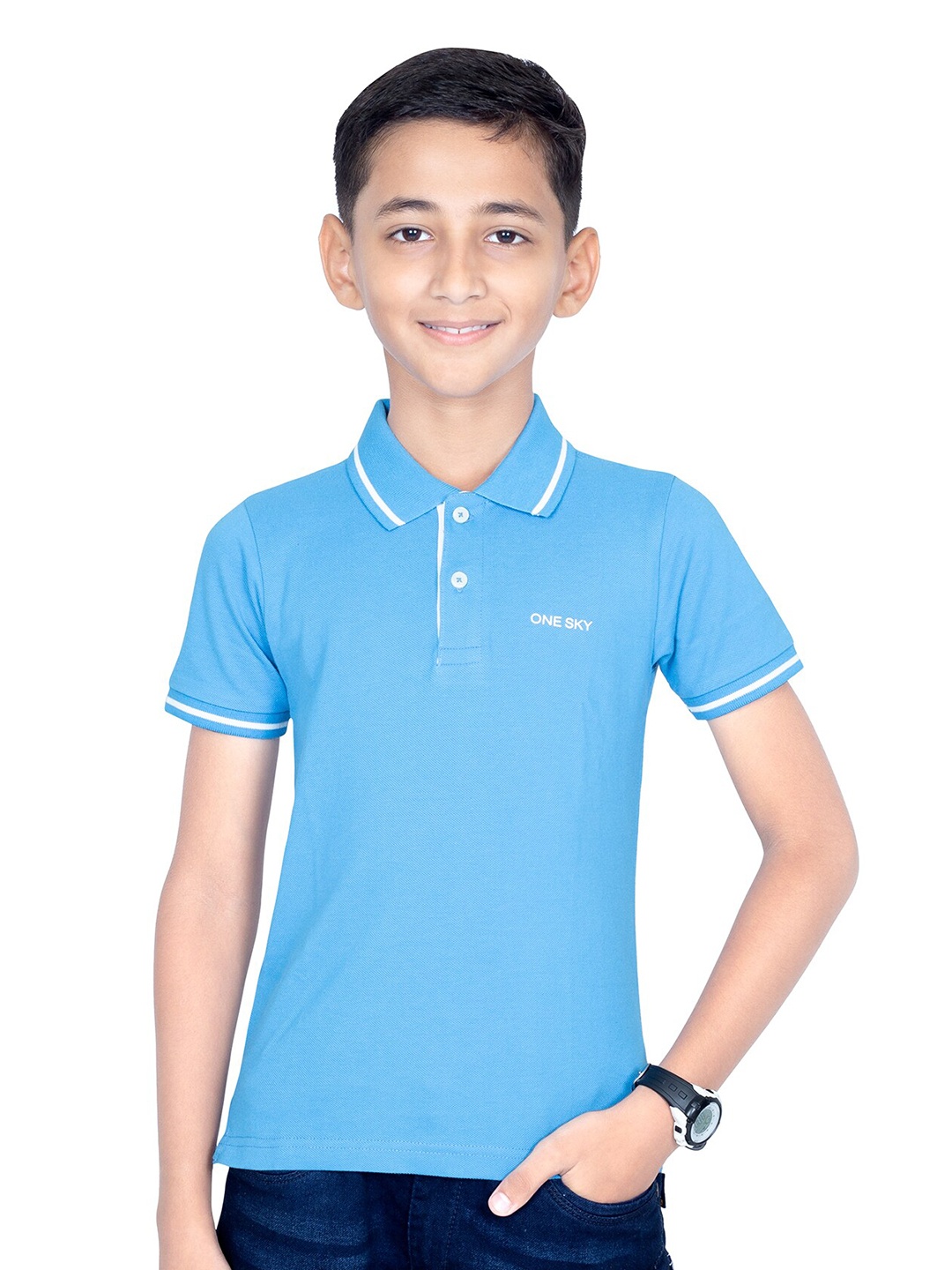 

ONE SKY Boys Polo Collar Short Sleeves Cotton T-shirt, Blue