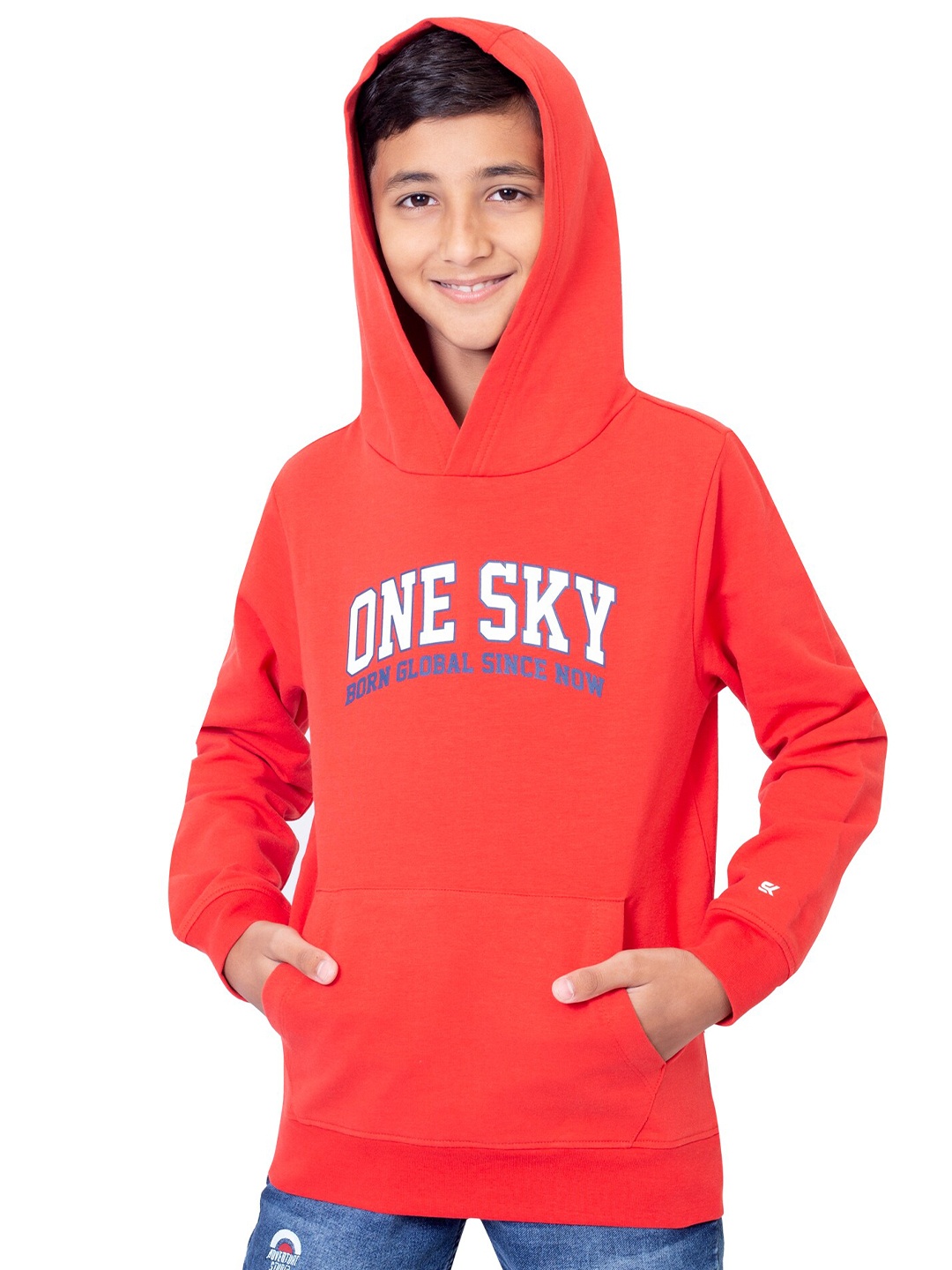 

ONE SKY Boys Typography Hooded Applique T-shirt, Red