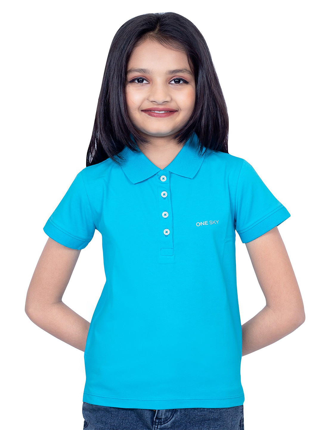 

ONE SKY Girls Polo Collar Short Sleeves Regular Fit T-shirt, Blue