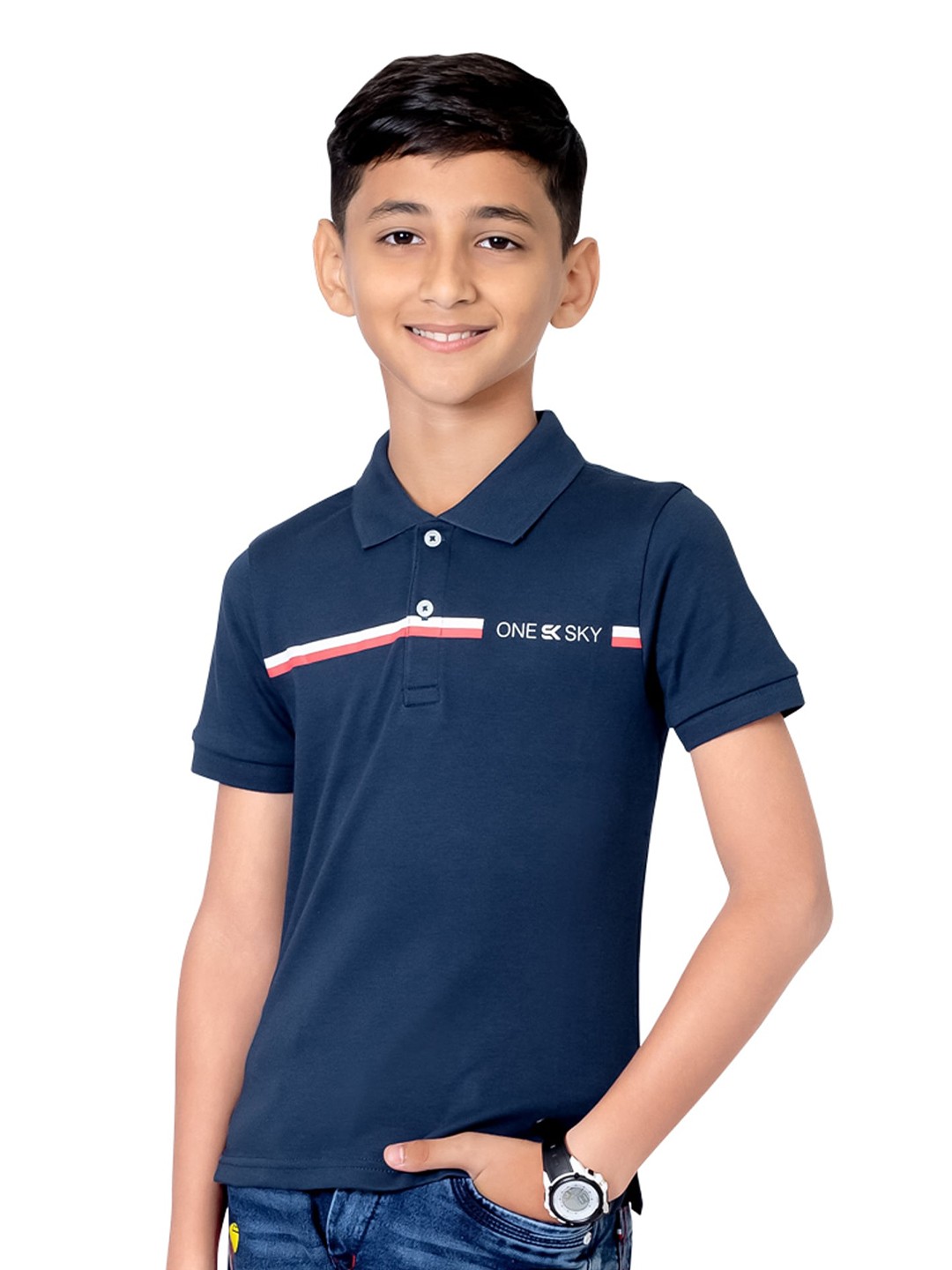 

ONE SKY Boys Polo Collar Cotton T-shirt, Navy blue