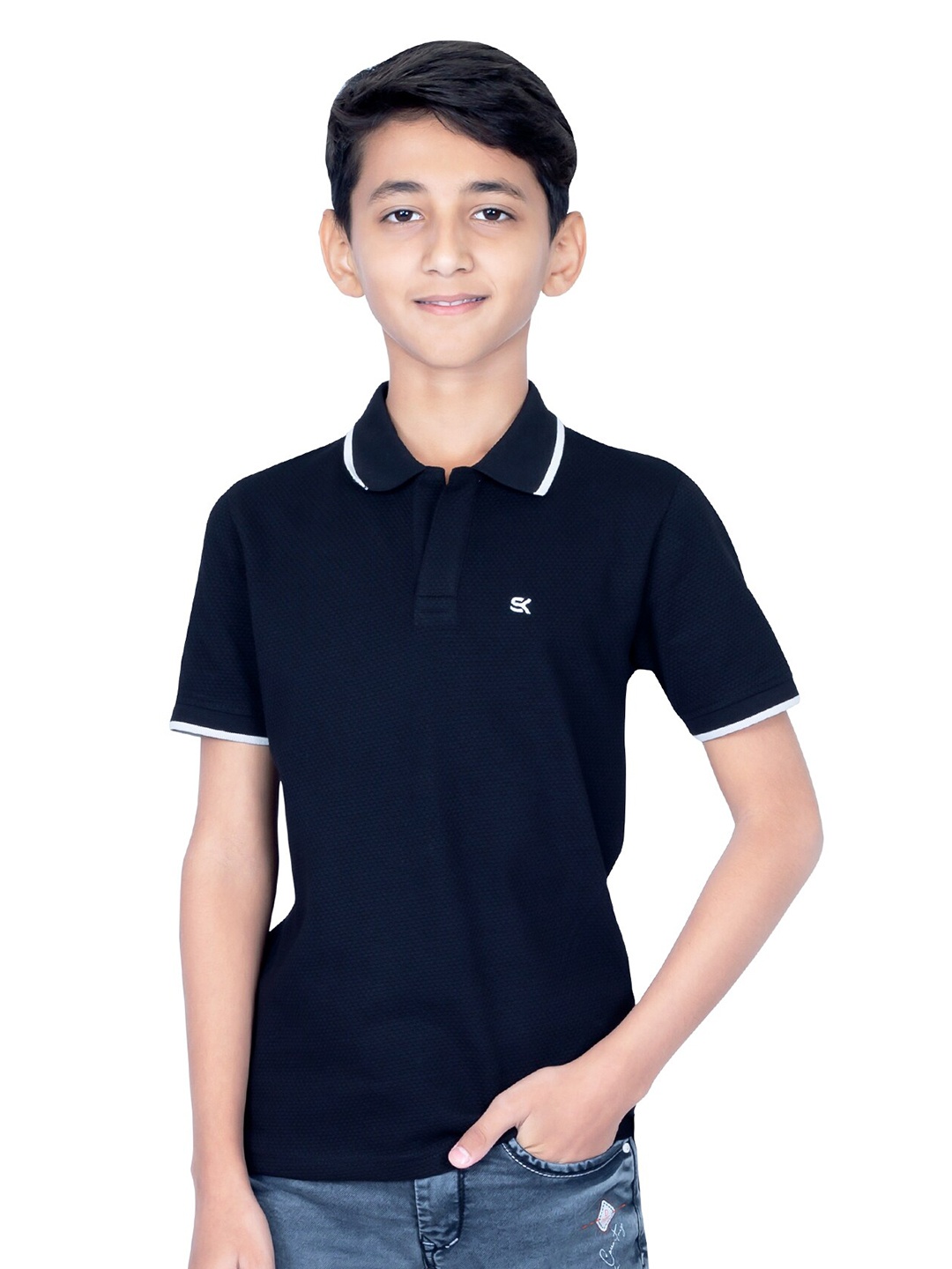 

ONE SKY Boys Polo Collar Short Sleeves Cotton T-shirt, Black