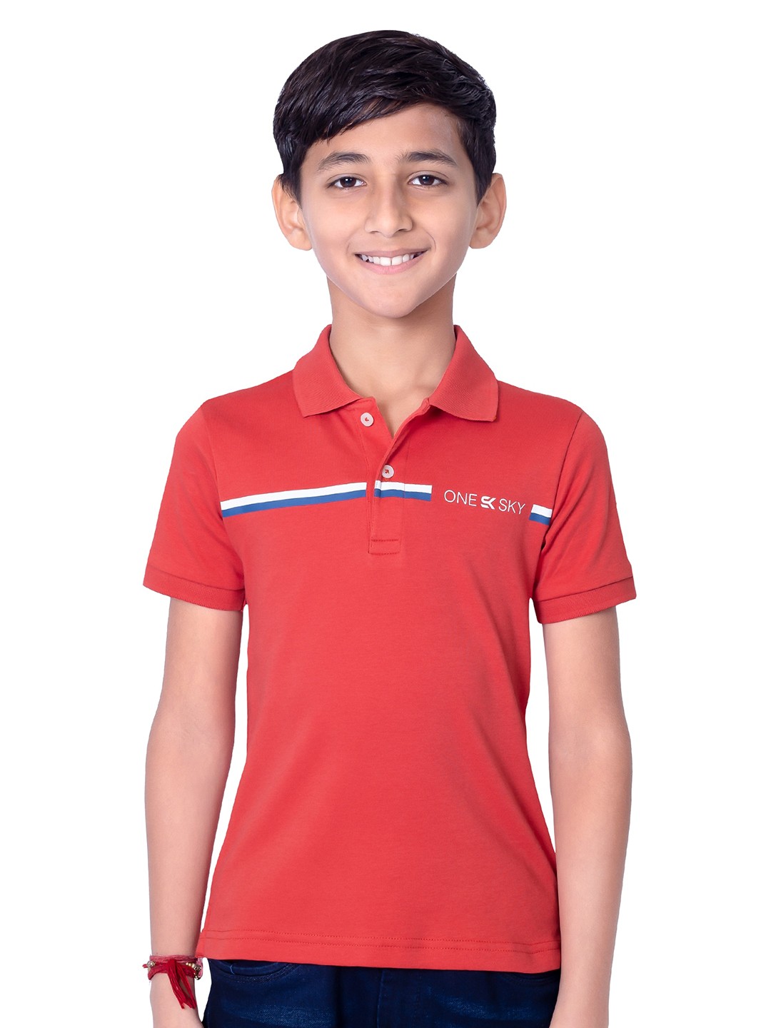 

ONE SKY Boys Polo Collar Cotton T-shirt, Red