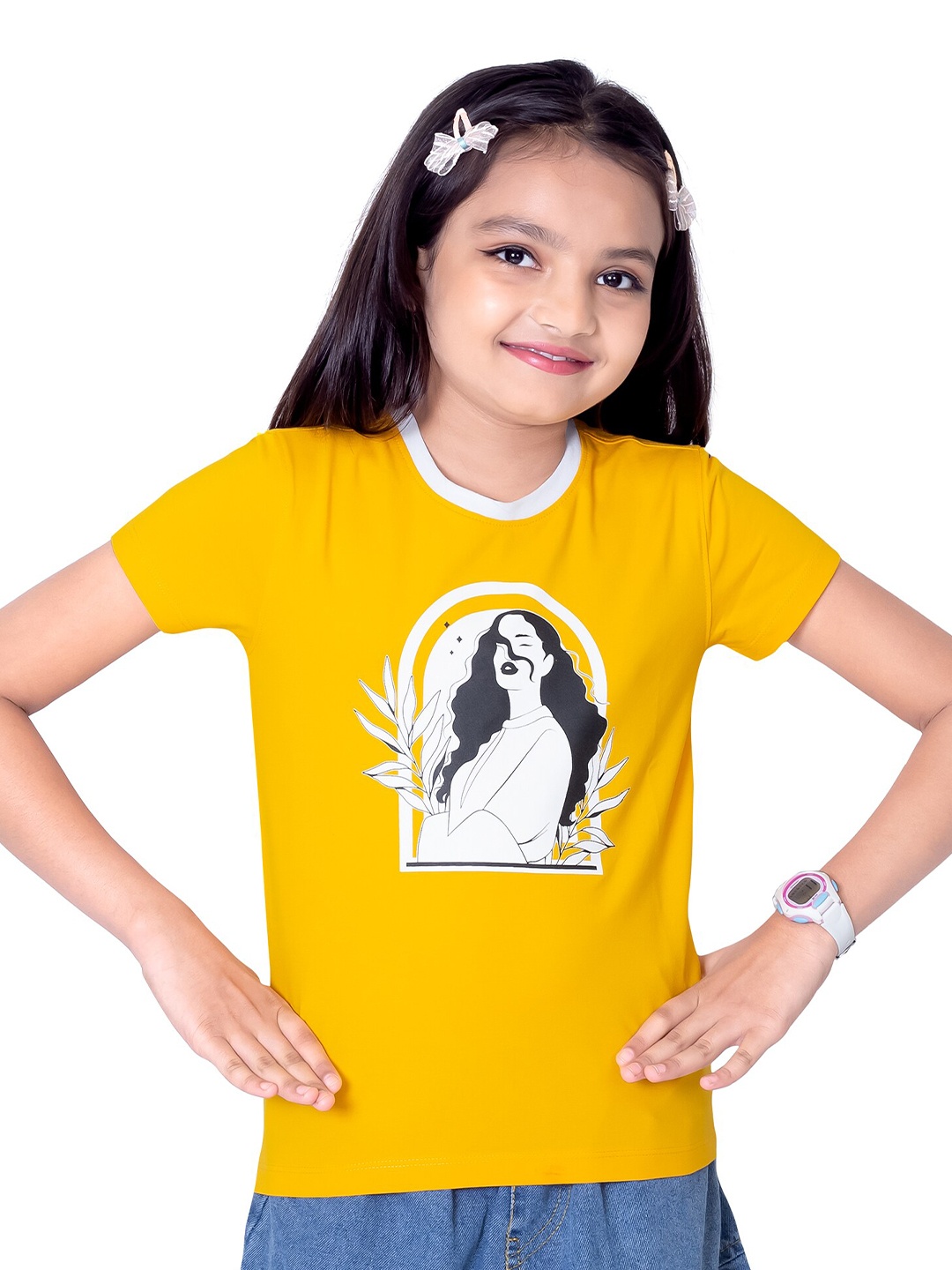 

ONE SKY Girls Graphic Printed T-shirt, Yellow