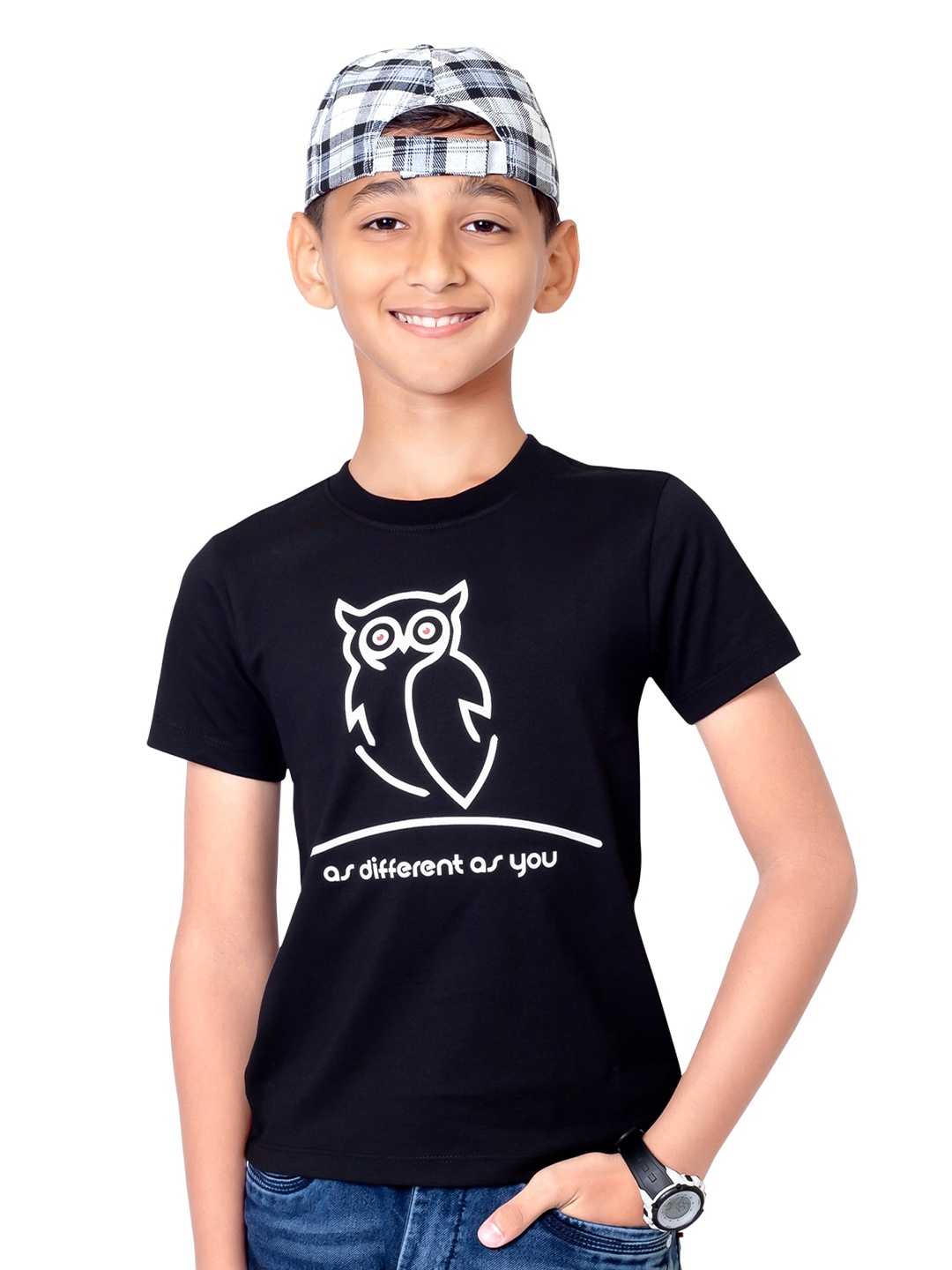 

ONE SKY Boys Graphic Printed Round Neck Casual T-shirt, Black