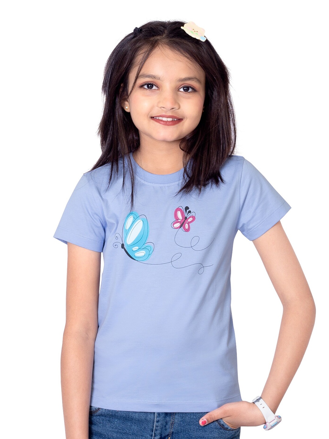 

ONE SKY Girls Graphic Printed Pure Cotton T-shirt, Blue