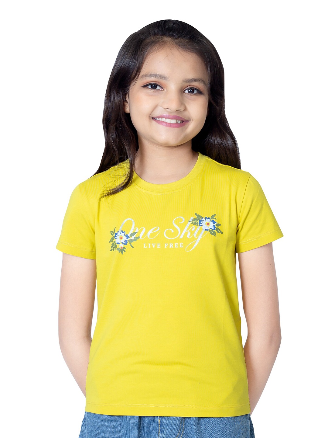 

ONE SKY Girls Graphic Printed T-shirt, Yellow