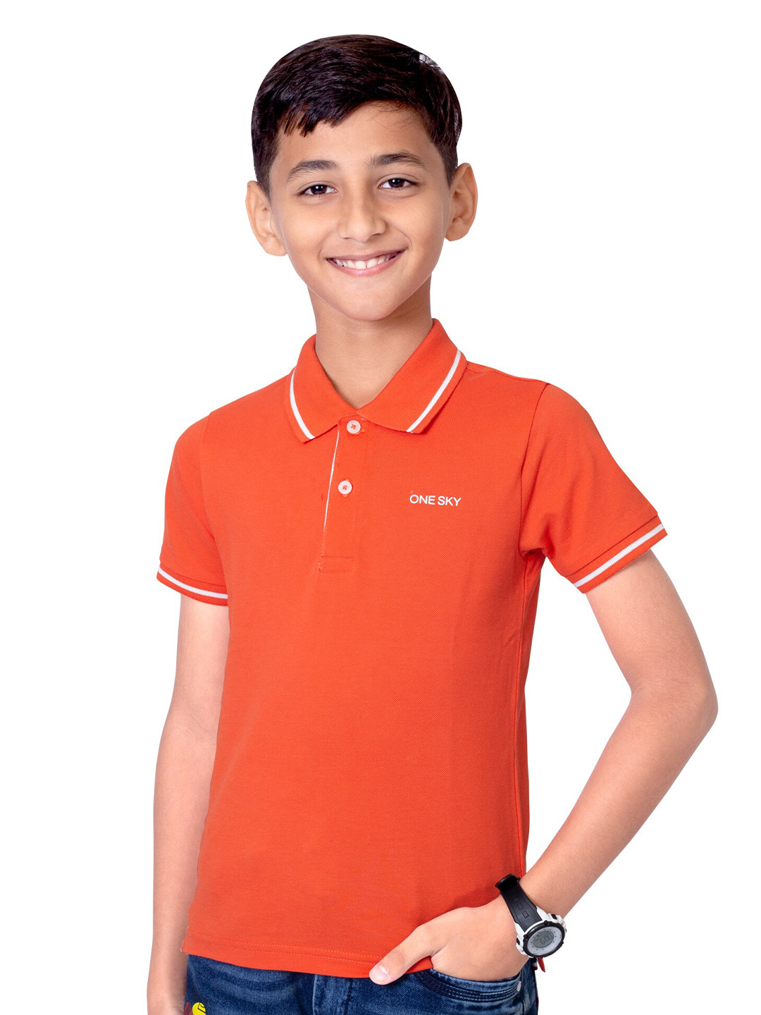 

ONE SKY Boys Polo Collar Applique T-shirt, Orange