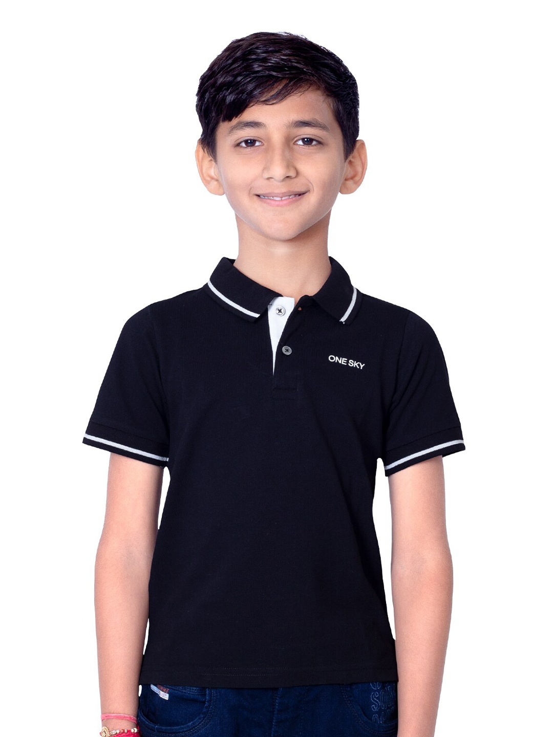 

ONE SKY Boys Polo Collar Cotton Regular Fit T-shirt, Black