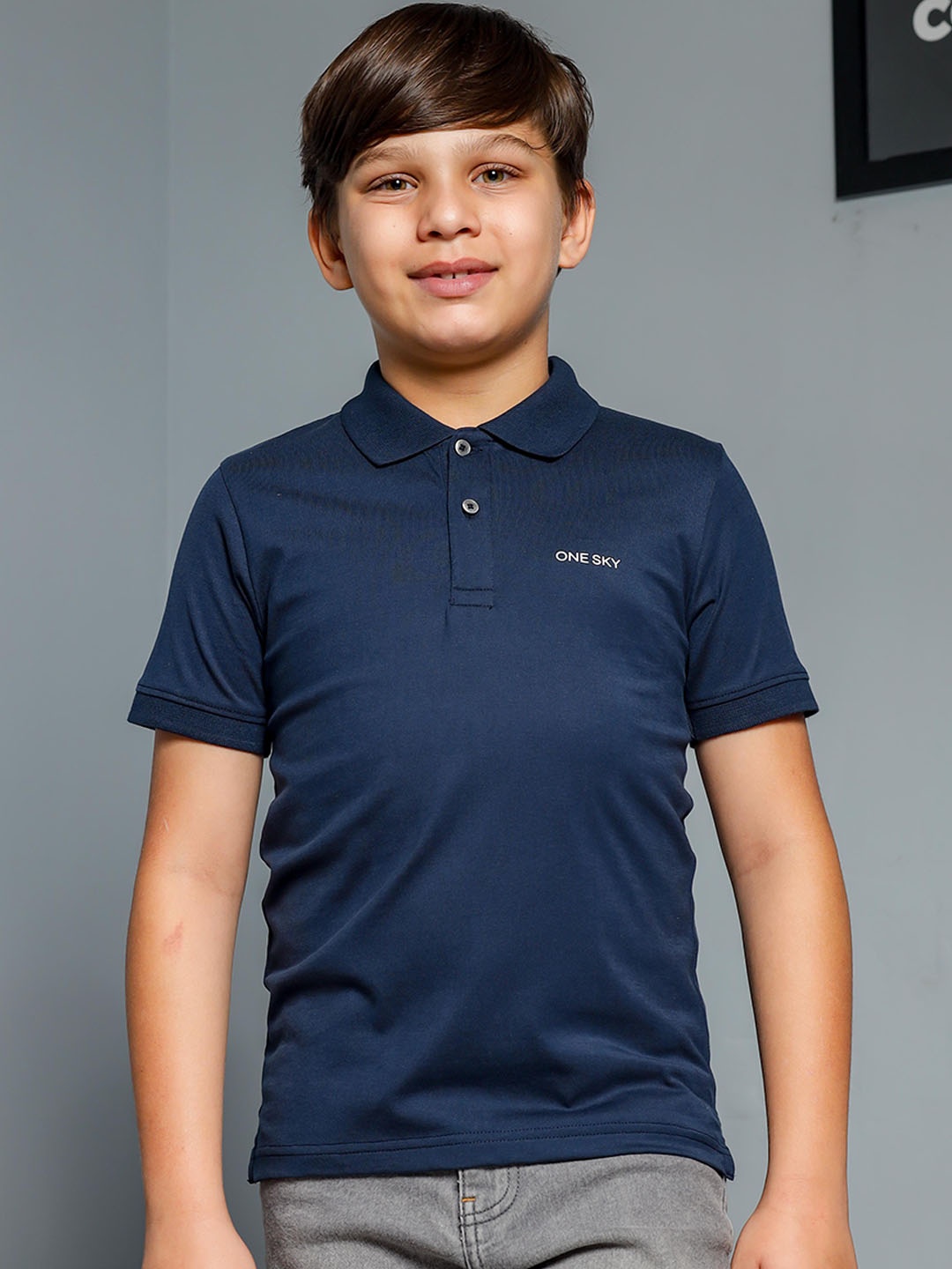 

ONE SKY Boys Polo Collar Short Sleeves Cotton T-shirt, Navy blue