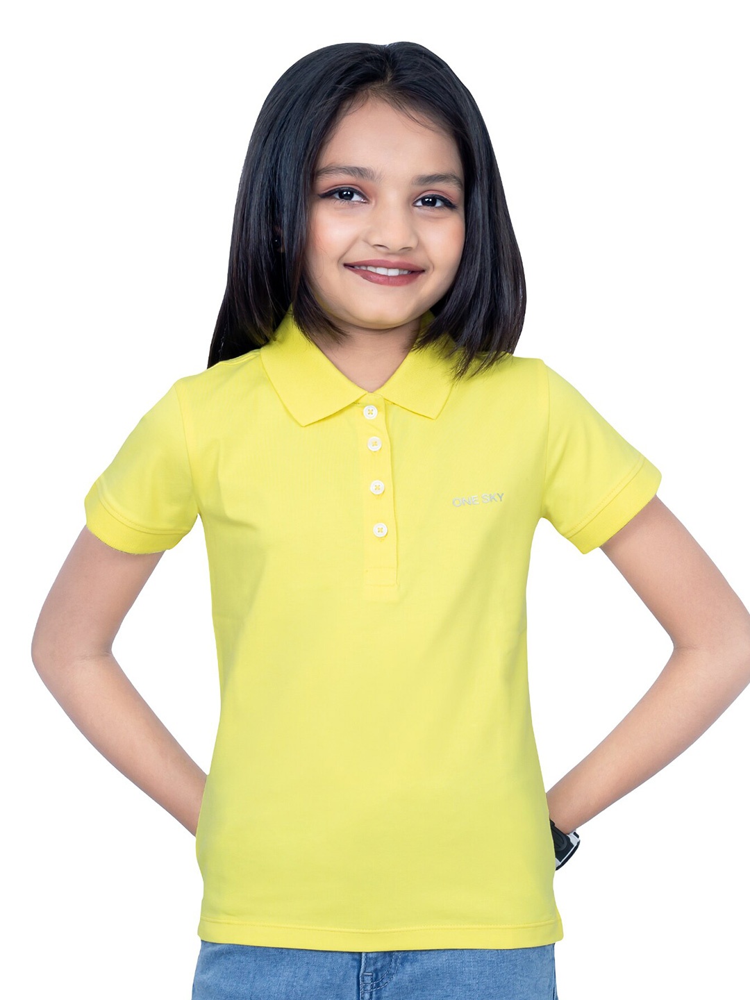 

ONE SKY Girls Polo Collar Short Sleeves Casual T-shirt, Yellow