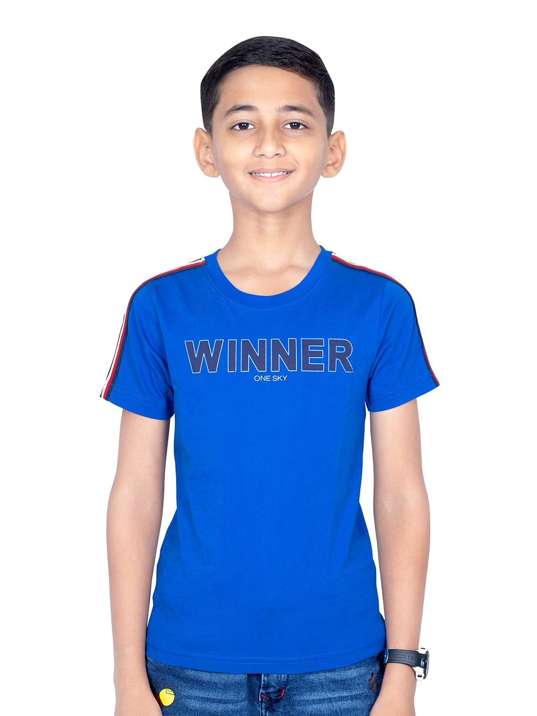 

ONE SKY Boys Typography Printed Cotton Regular Fit T-shirt, Blue