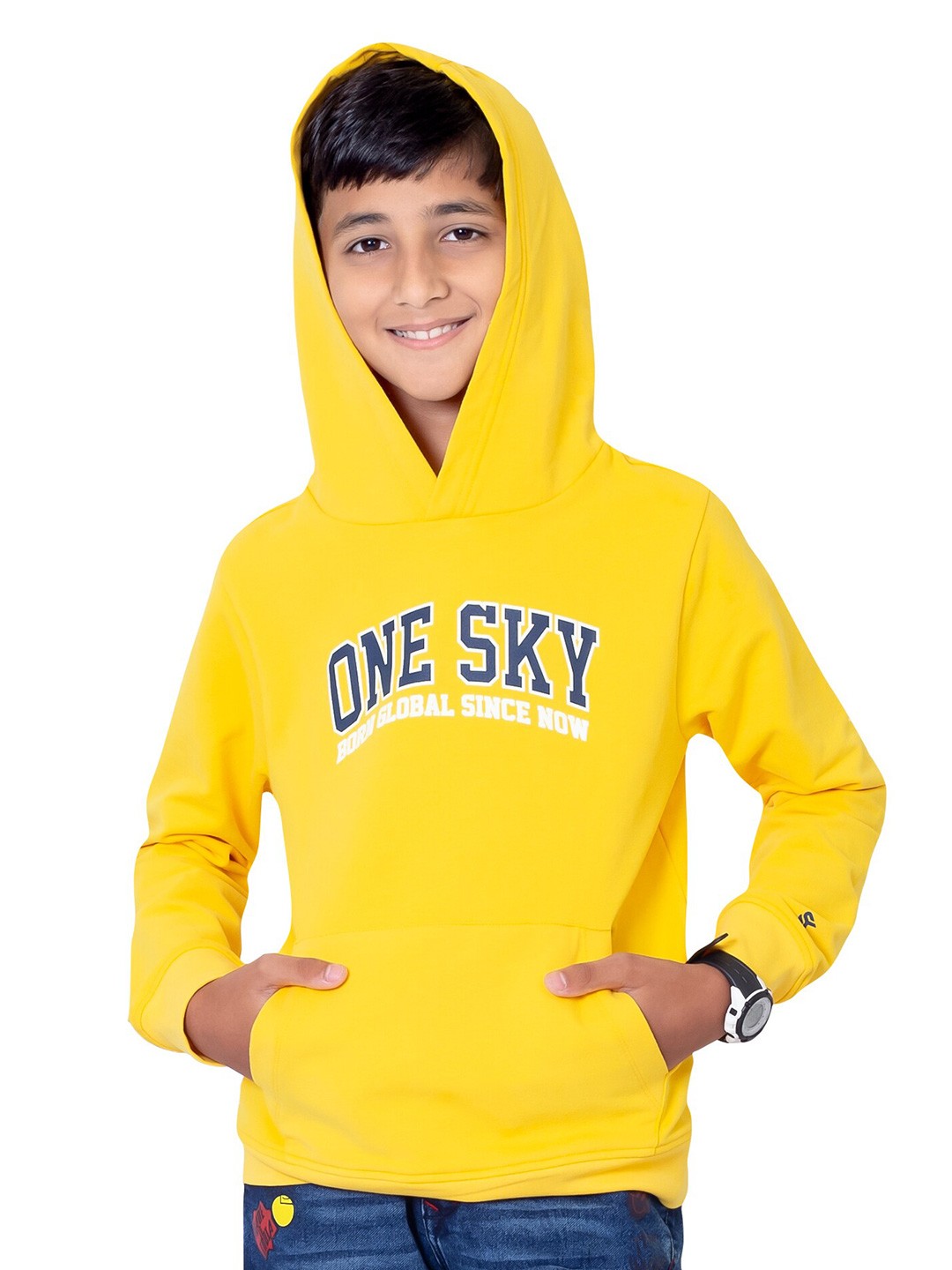 

ONE SKY Boys Typography Long Sleeves Hooded T-shirt, Yellow