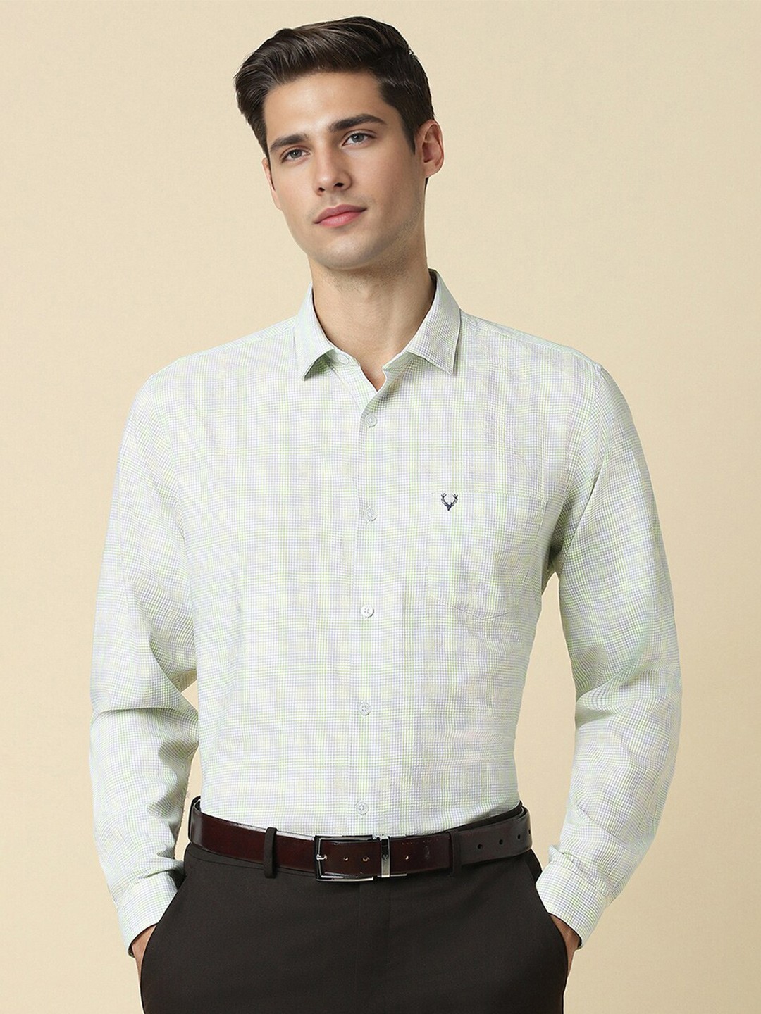 

Allen Solly Slim Fit Checked Cotton Formal Shirt, Green