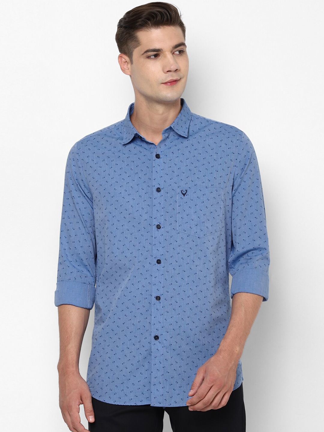 

Allen Solly Micro Ditsy Printed Slim Fit Spread Collar Cotton Curved Casual Shirt, Blue