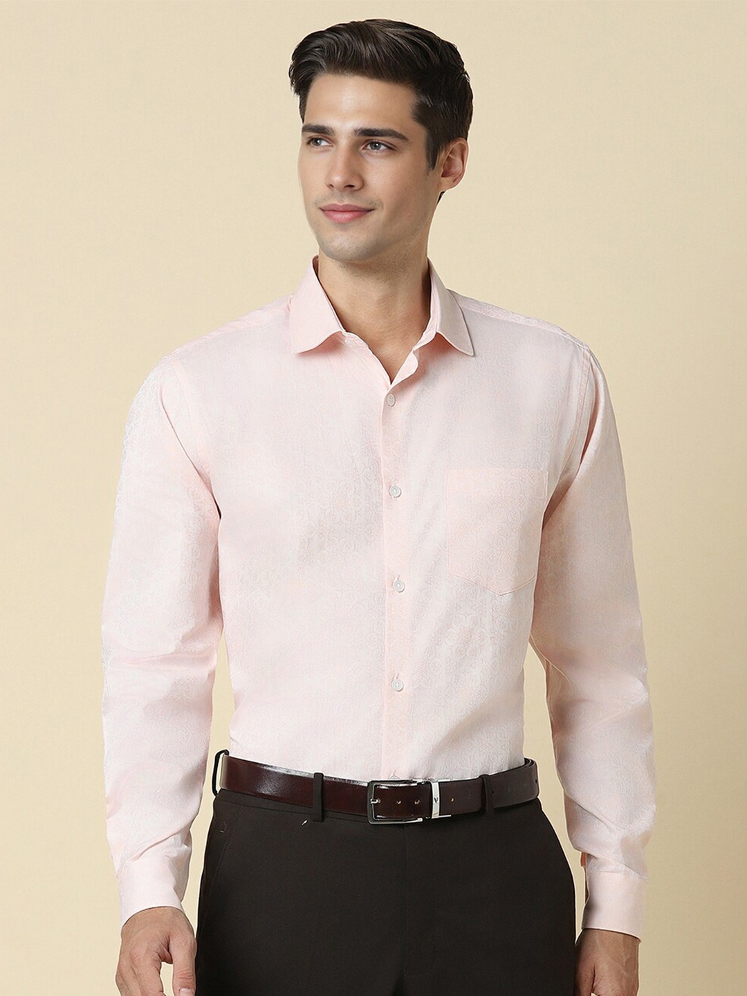 

Allen Solly Spread Collar Slim Fit Cotton Curved Formal Shirt, Pink