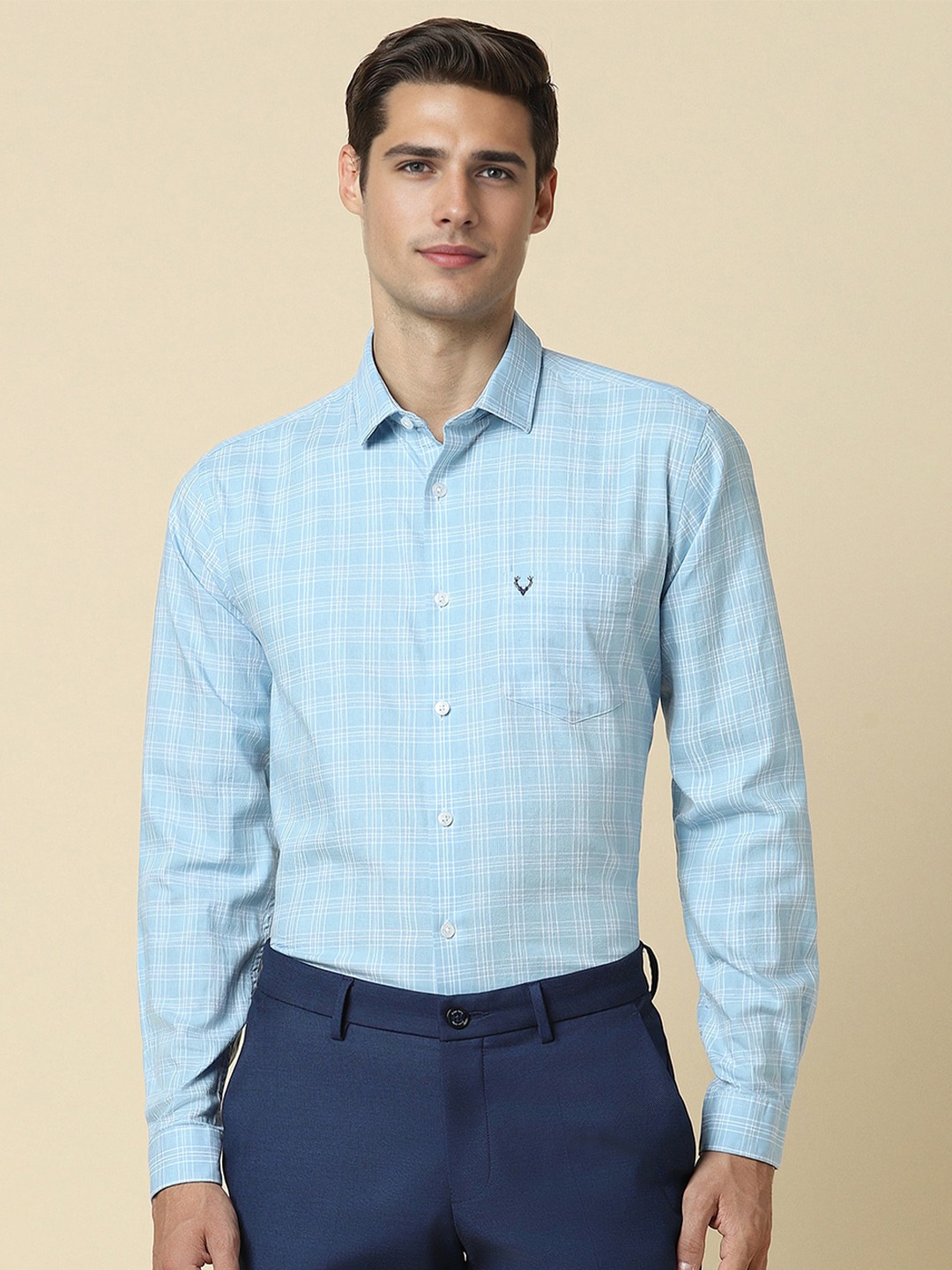 

Allen Solly Slim Fit Checked Cotton Formal Shirt, Blue