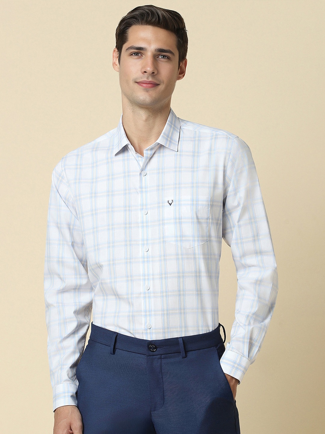 

Allen Solly Slim Fit Checked Cotton Formal Shirt, Blue