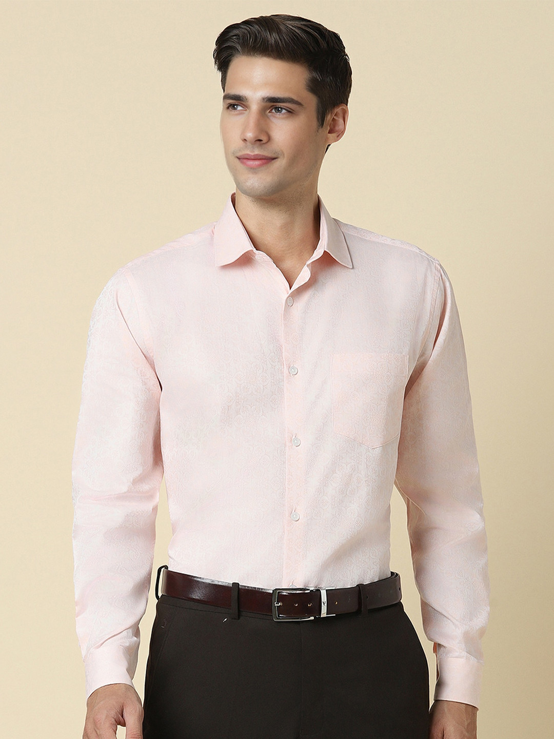 

Allen Solly Textured Slim Fit Spread Collar Cotton Curved Formal Shirt, Pink