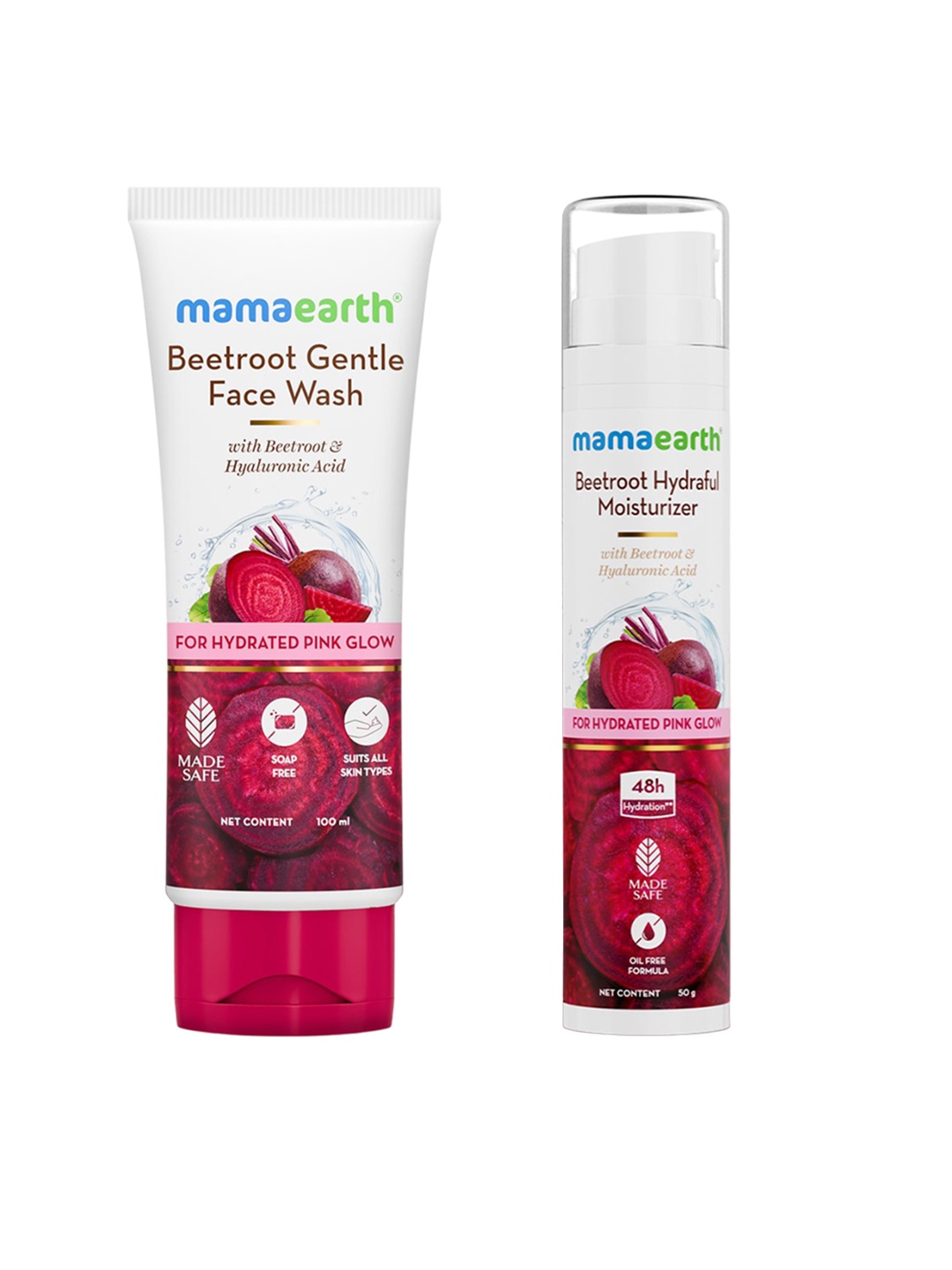 

Mamaearth Beetroot Gentle Face Wash 100ml & Hydraful Face Moisturizer 50g Combo, White