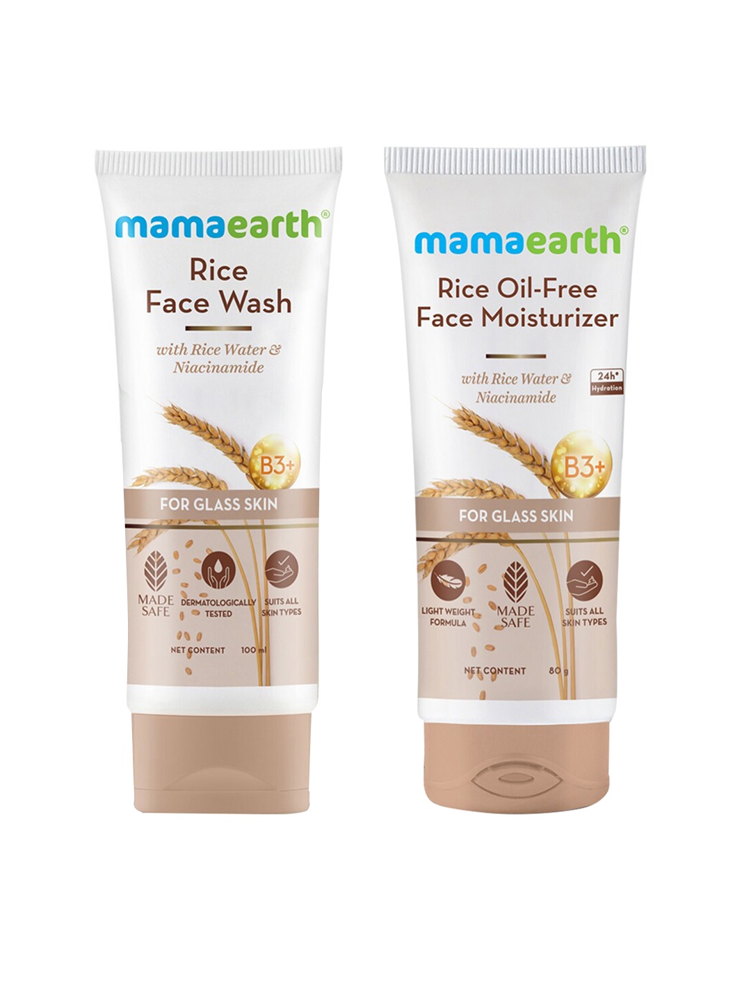 

Mamaearth Rice Face Wash 100ml & Rice Oil-Free Face Moisturizer 80g Combo, White