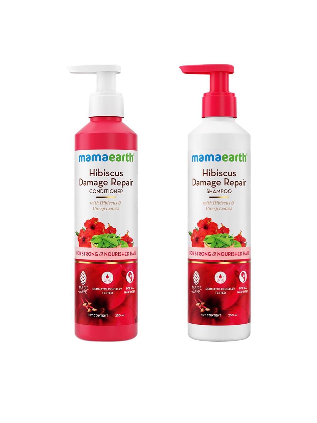 

Mamaearth Hibiscus Damage Repair Shampoo & Conditioner with Curry Leaves - 250ml Each, White