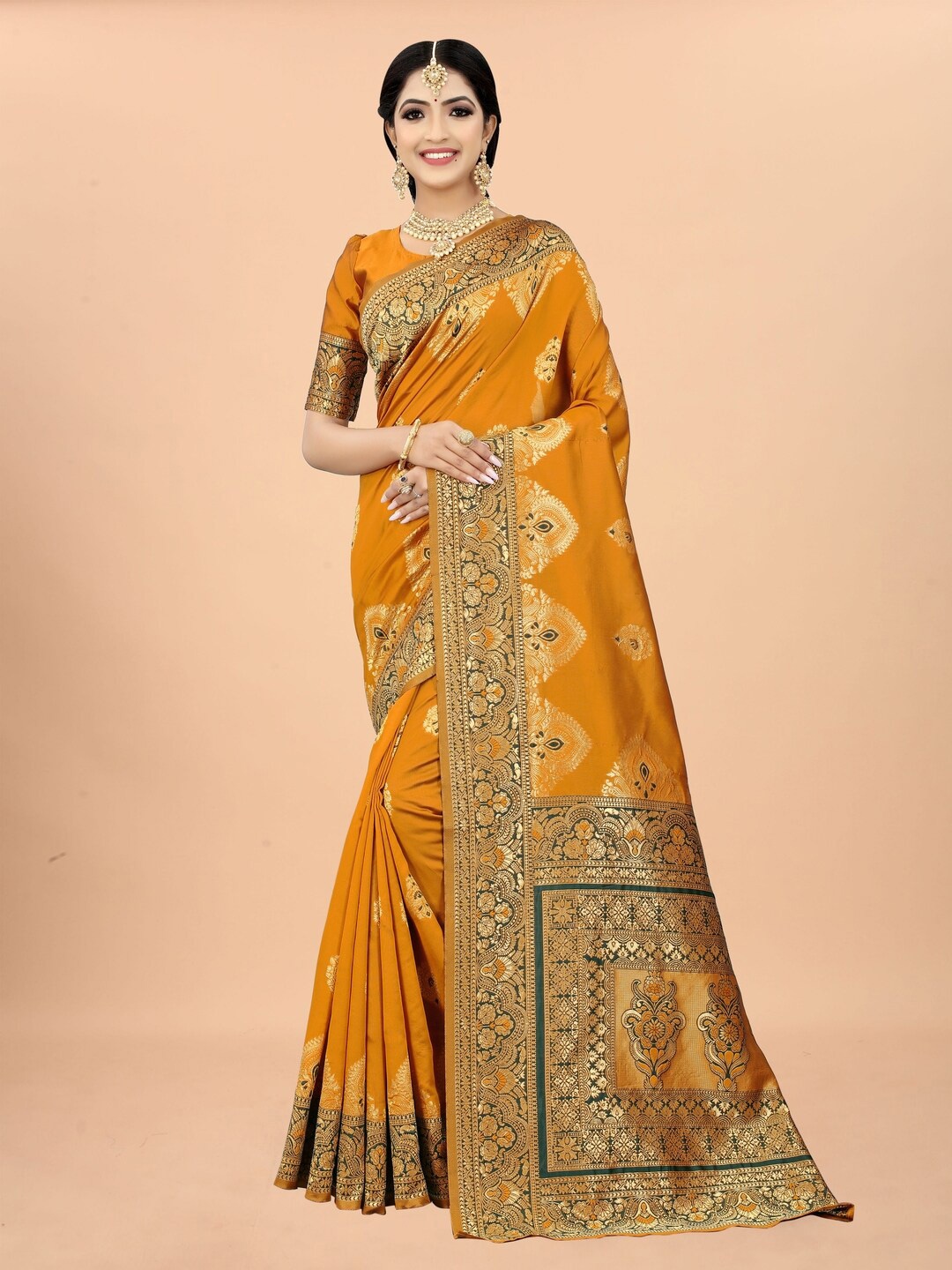 

Sareeslatest Designer Woven Design Zari Silk Blend Banarasi Saree, Yellow