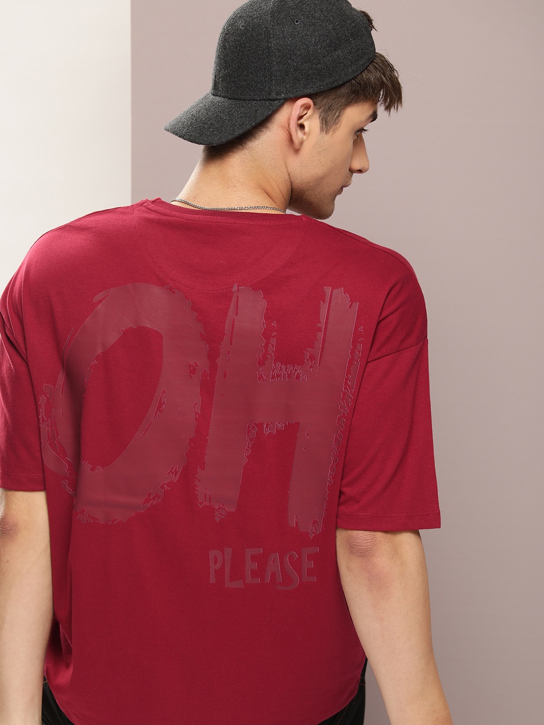 

Kook N Keech Men Typography Printed Oversized Drop-Shoulder Sleeves Pure Cotton T-shirt, Maroon