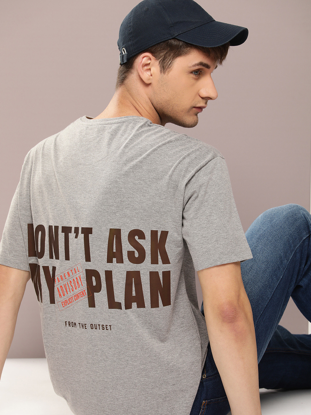 

Kook N Keech Men Typography Printed Oversized Drop-Shoulder Sleeves Pure Cotton T-shirt, Grey