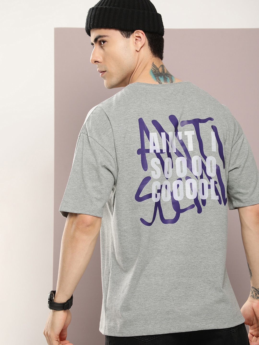 

Kook N Keech Men Typography Printed Oversized T-shirt, Grey