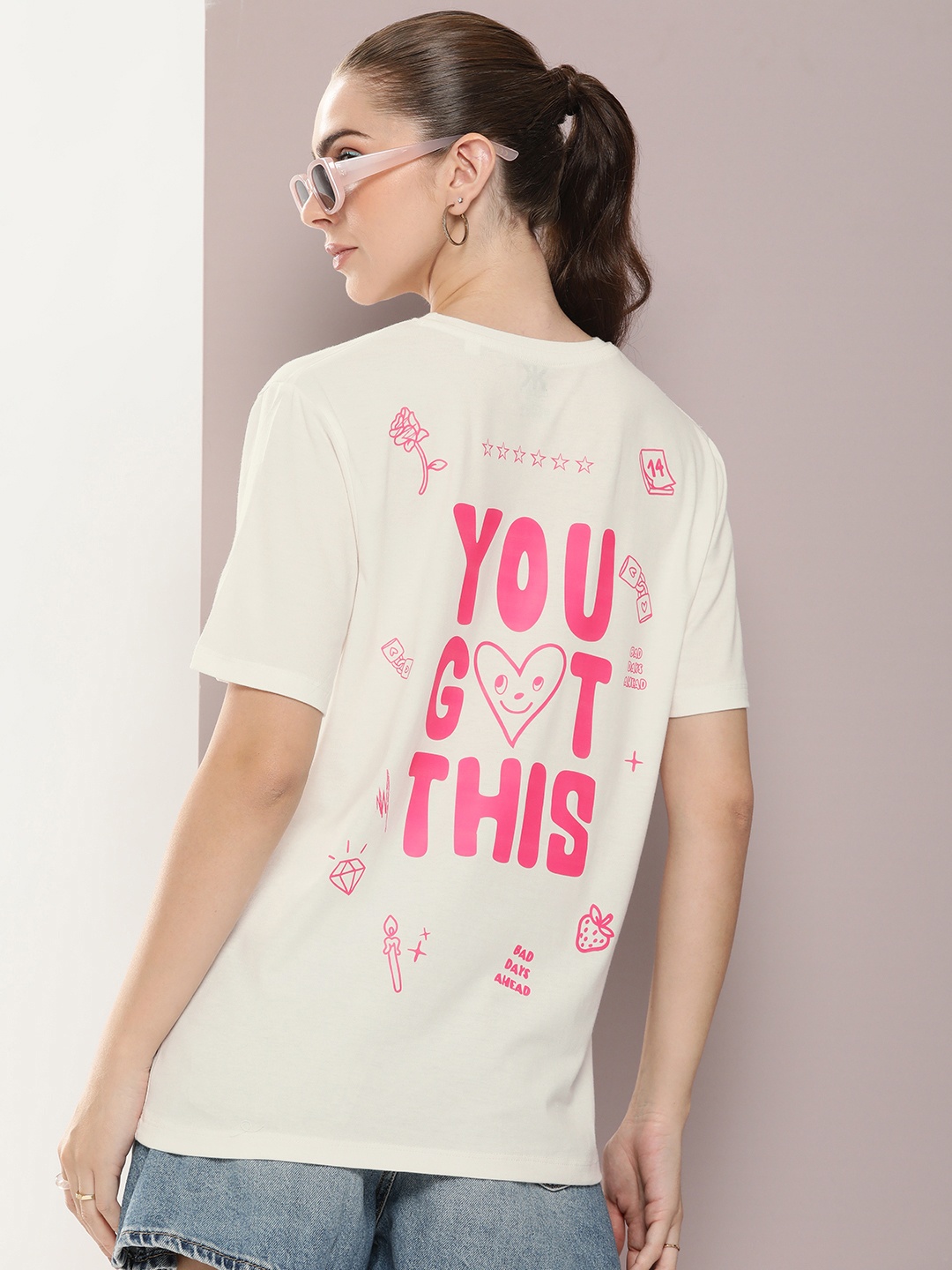 

Kook N Keech Women Typography Printed T-shirt, Off white