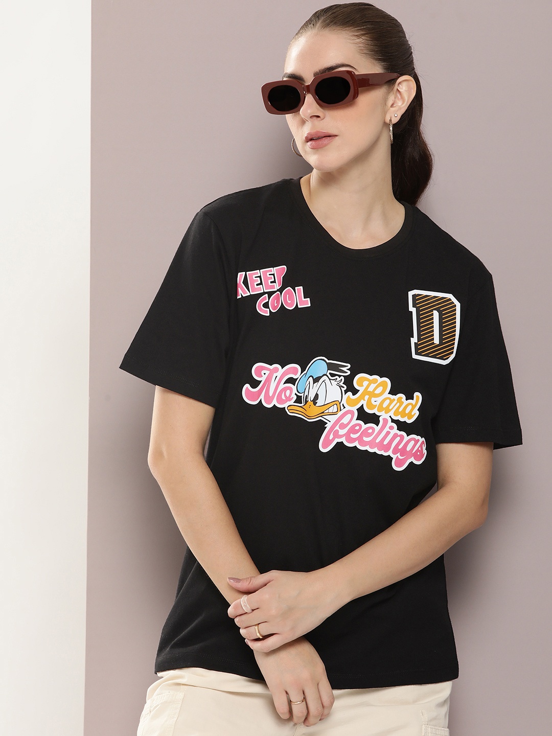 

Kook N Keech Disney Women Donald Duck Printed T-shirt, Black