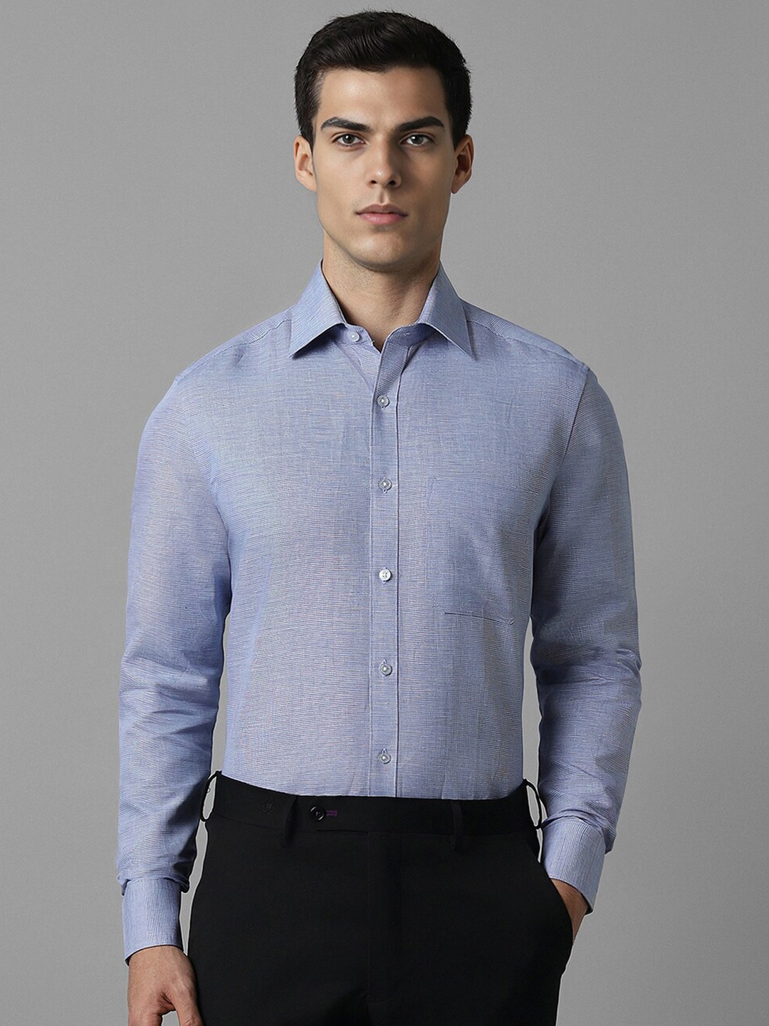 

Louis Philippe Slim Fit Opaque Cotton Formal Shirt, Blue