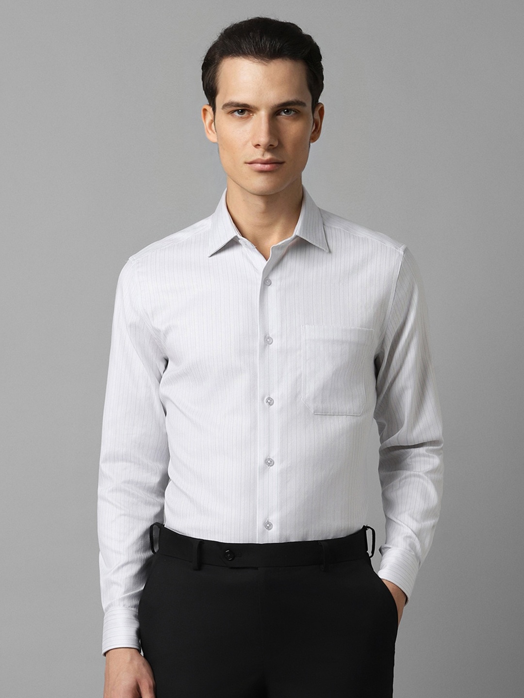 

Louis Philippe Classic Fit Striped Spread Collar Formal Shirt, White