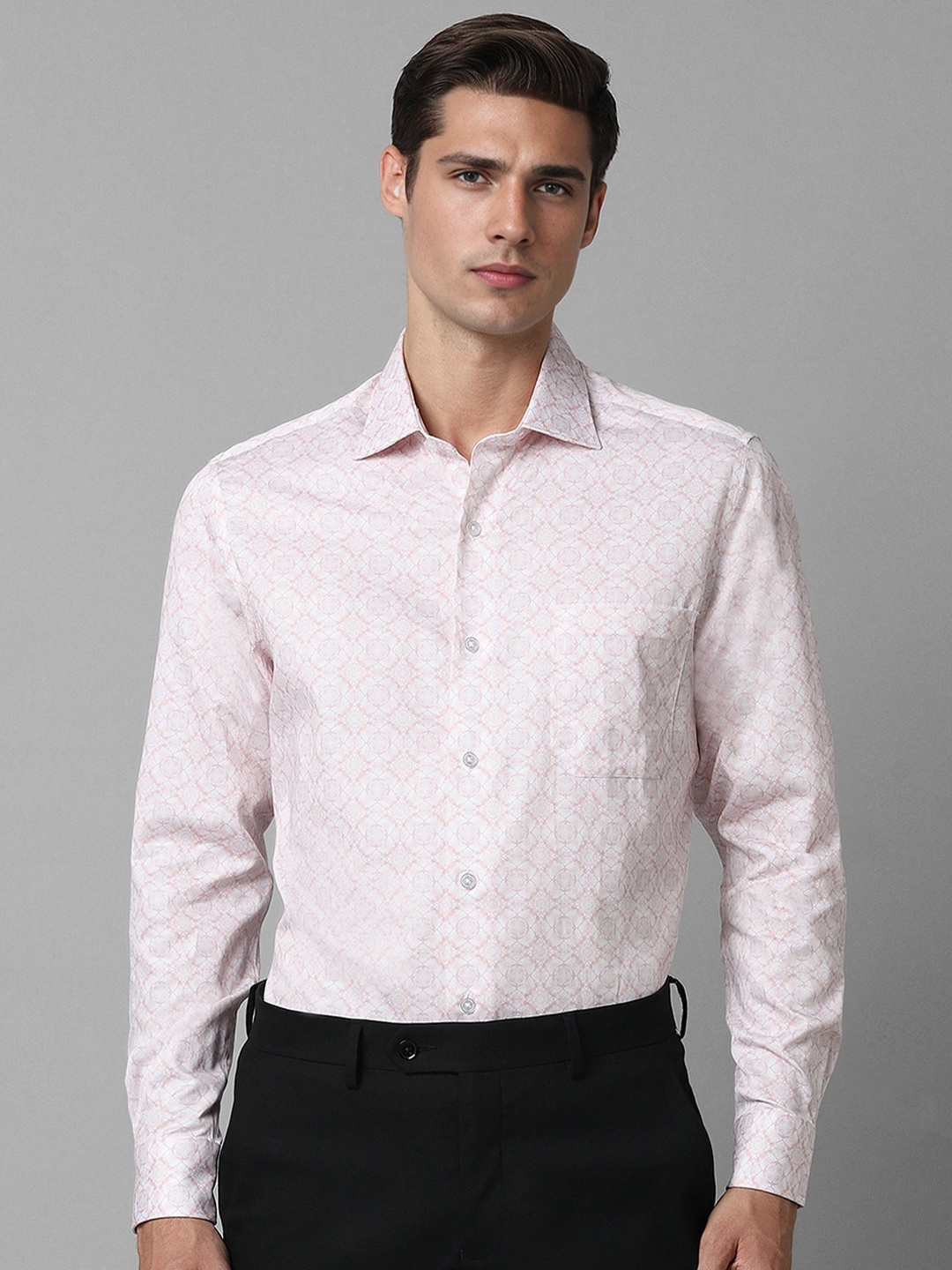 

Louis Philippe Classic Fit Floral Printed Spread Collar Cotton Formal Shirt, White