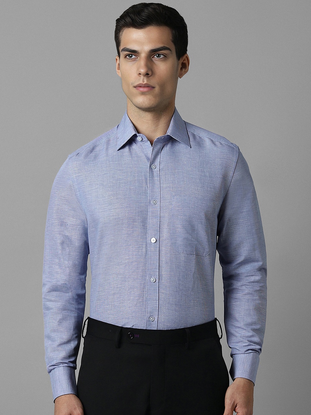 

Louis Philippe Classic Opaque Cotton Linen Formal Shirt, Blue