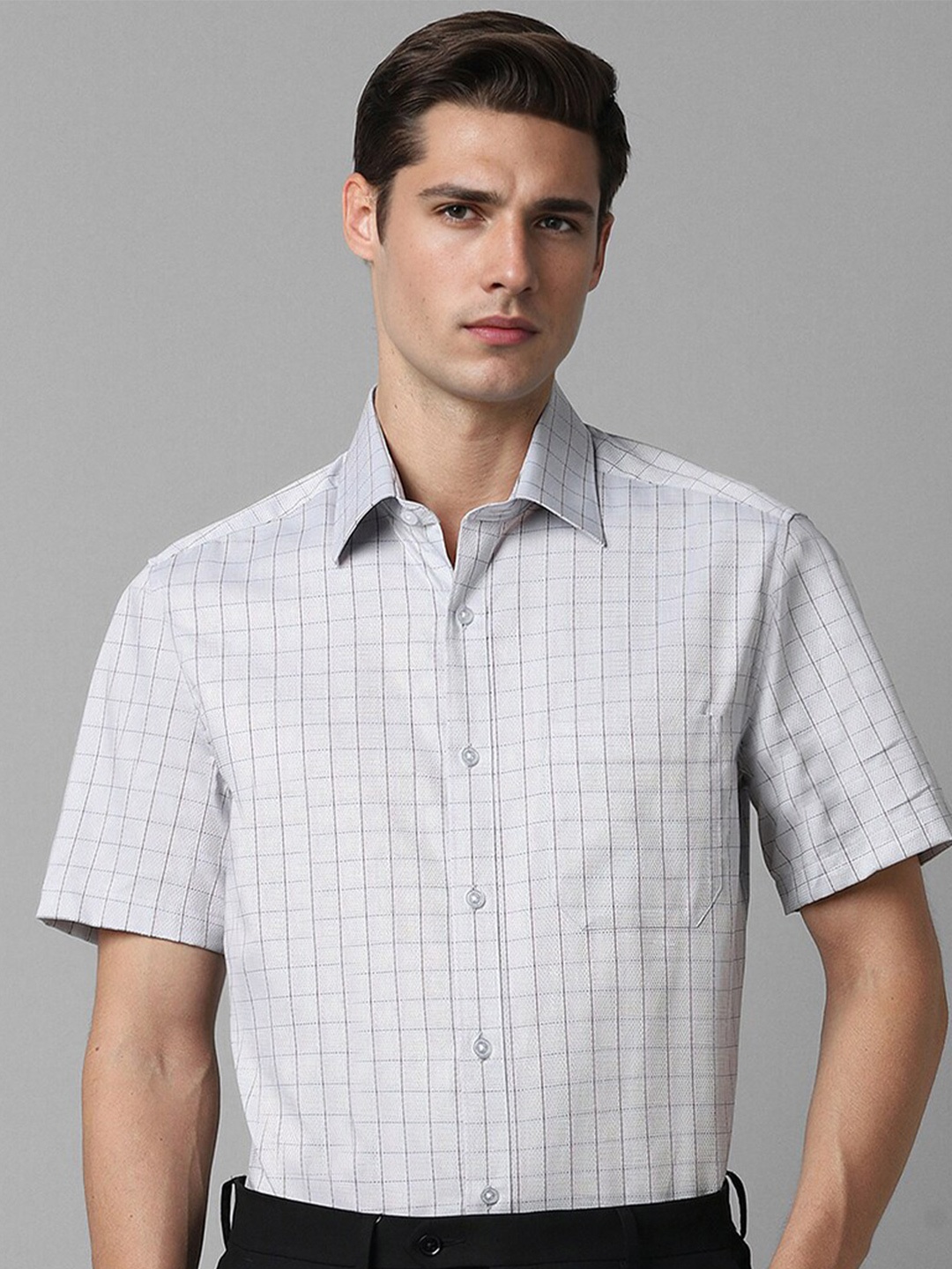 

Louis Philippe Classic Fit Checked Spread Collar Cotton Formal Shirt, White